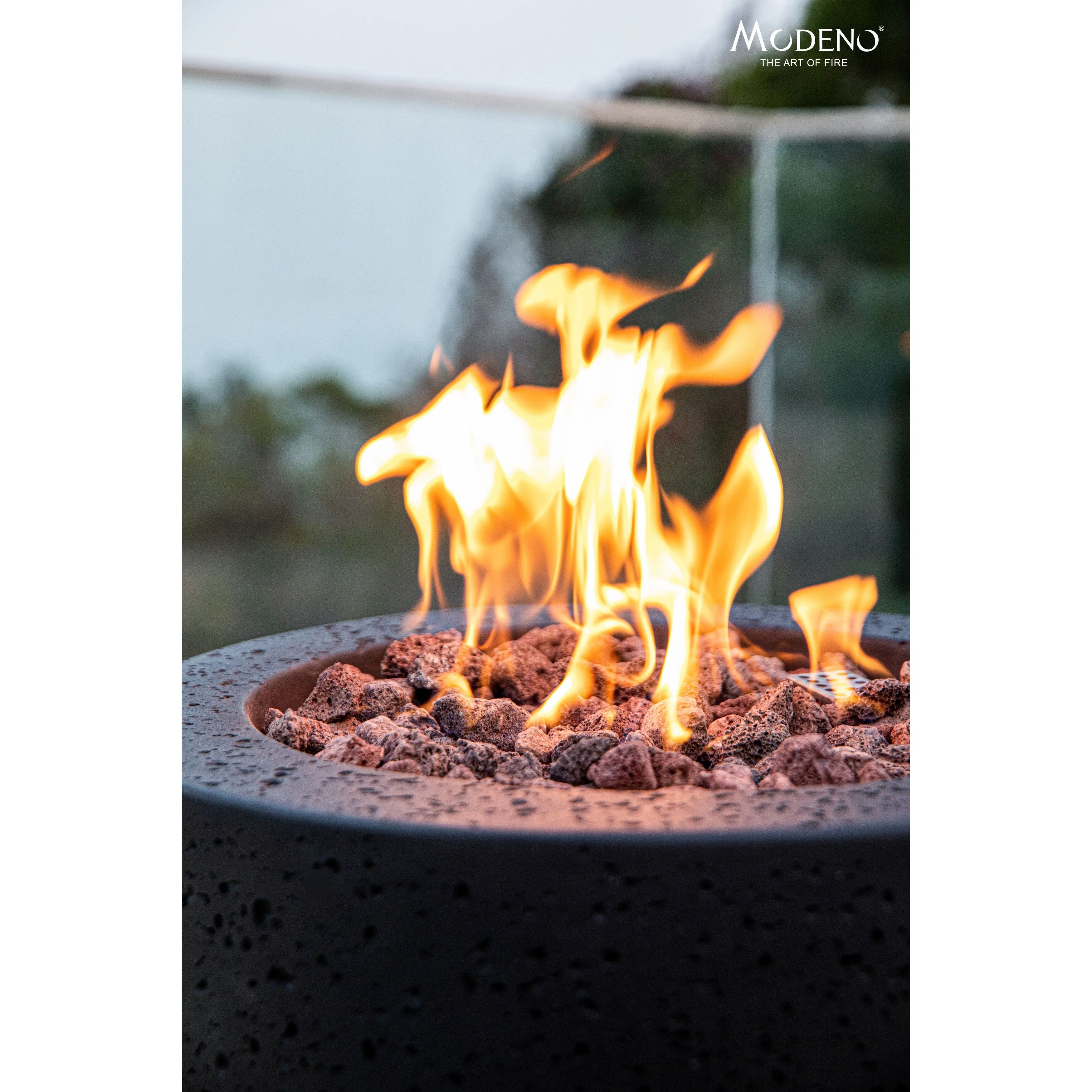 Modeno Lava Tube 40.000 BTU Concrete Propane Column Fire Pit with Lava Rocks & Cover