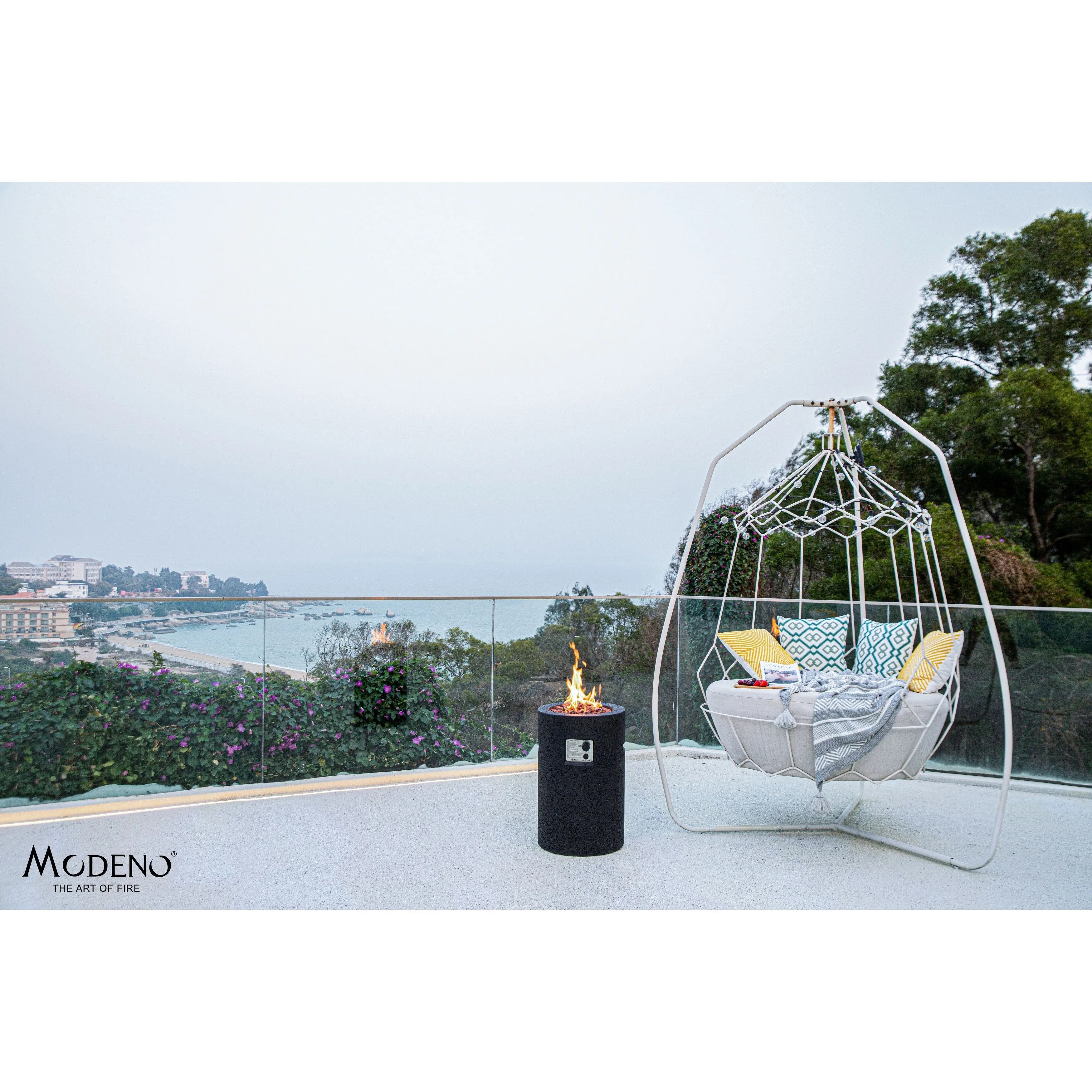 Modeno Lava Tube 40.000 BTU Concrete Propane Column Fire Pit with Lava Rocks & Cover