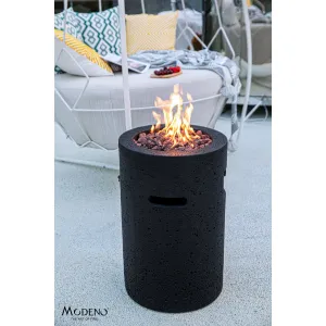 Modeno Lava Tube 40.000 BTU Concrete Propane Column Fire Pit with Lava Rocks & Cover