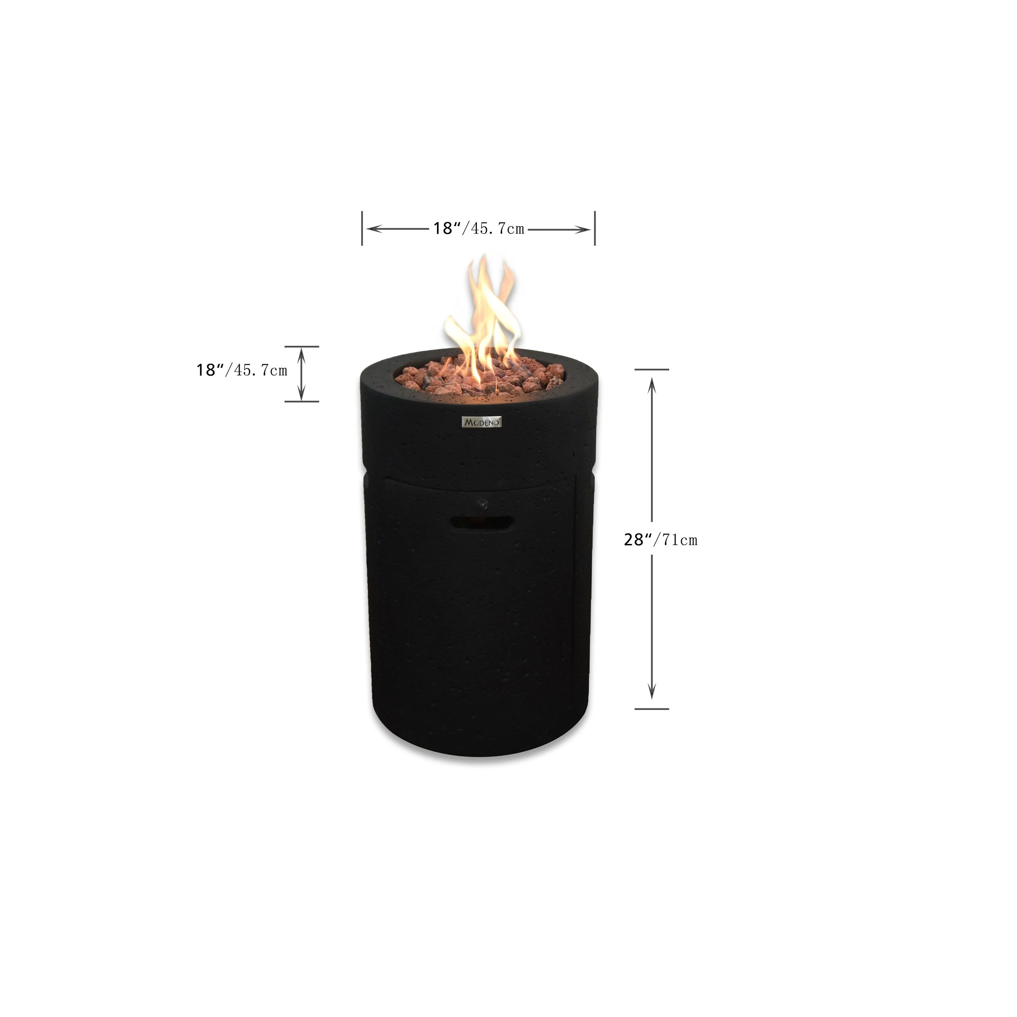 Modeno Lava Tube 40.000 BTU Concrete Propane Column Fire Pit with Lava Rocks & Cover