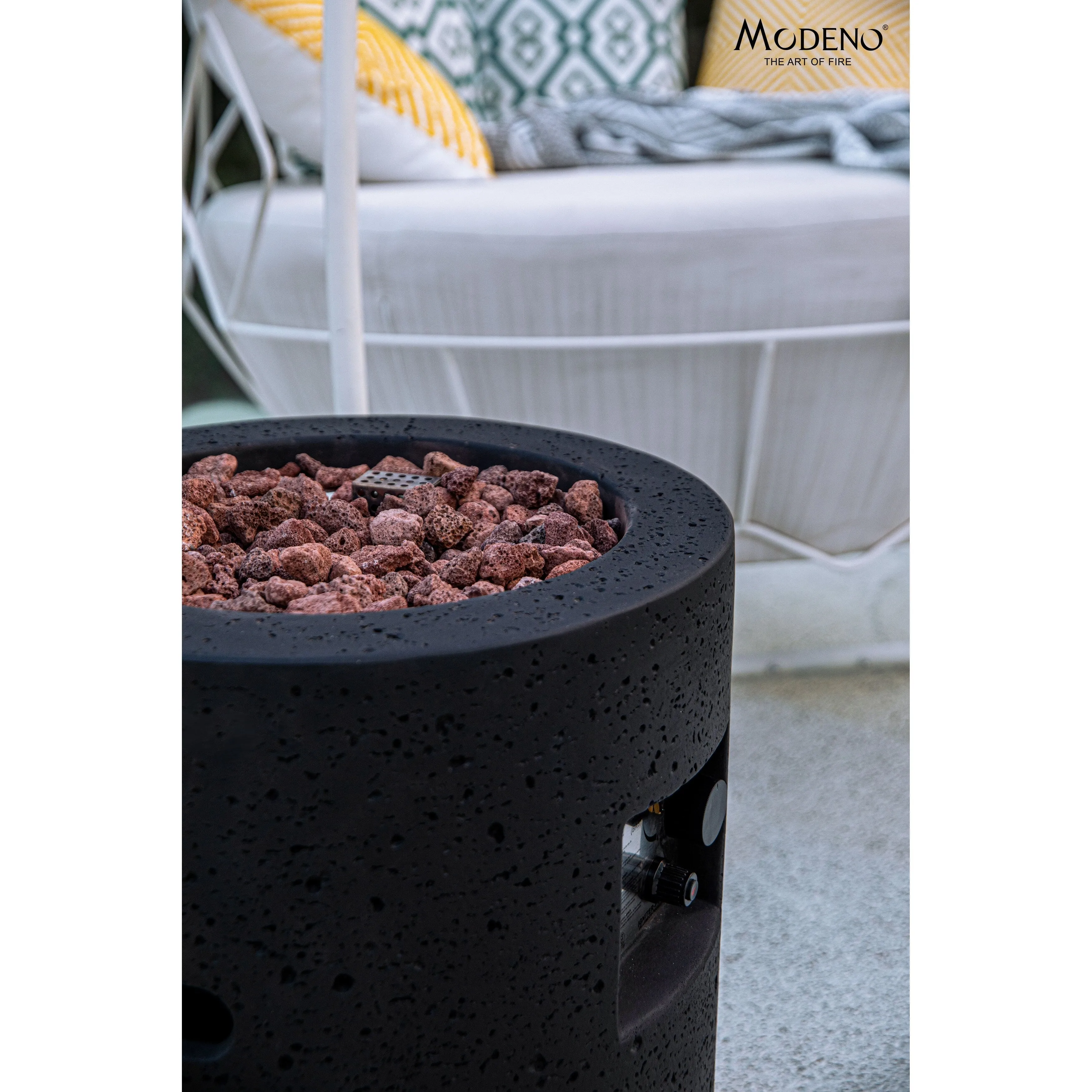 Modeno Lava Tube 40.000 BTU Concrete Propane Column Fire Pit with Lava Rocks & Cover