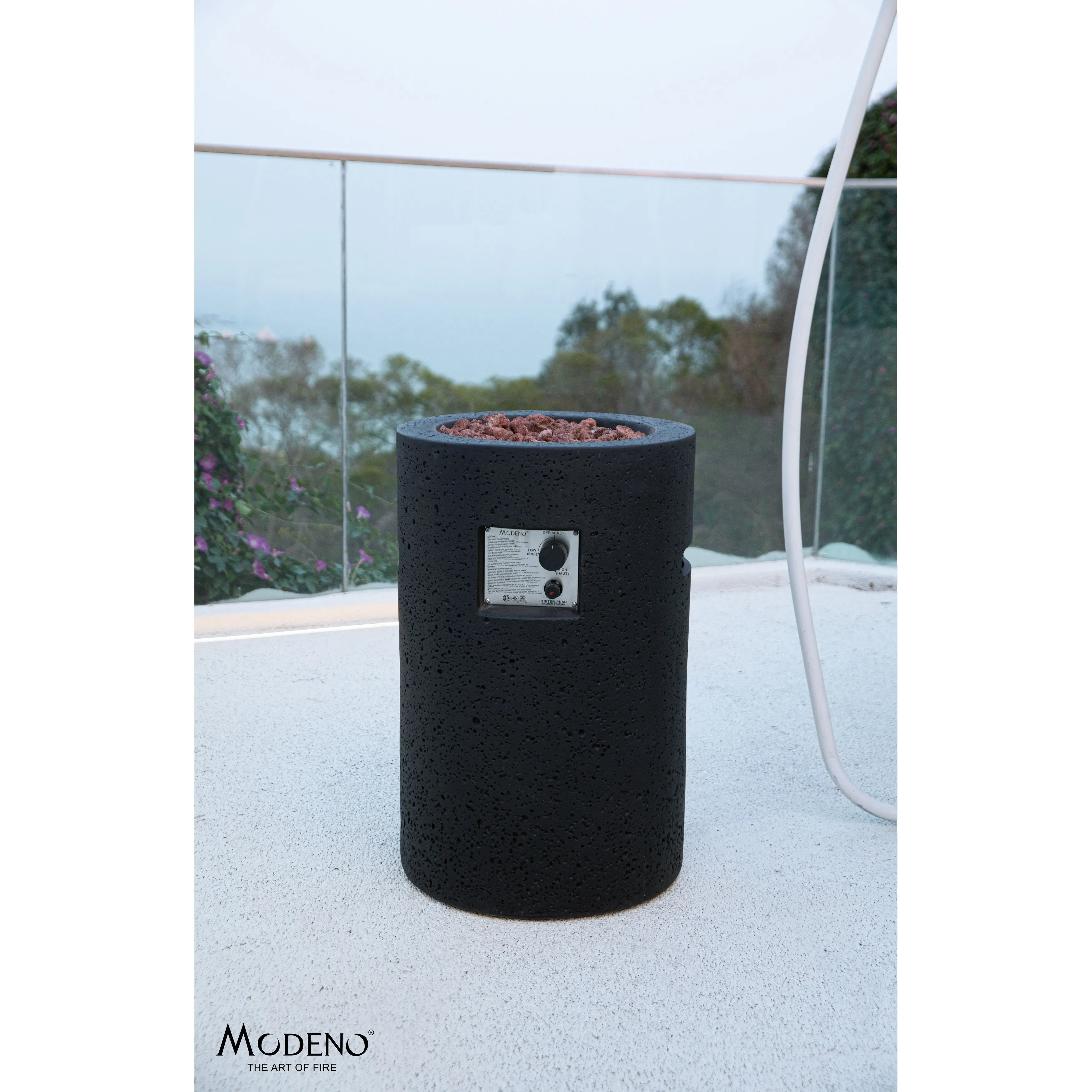 Modeno Lava Tube 40.000 BTU Concrete Propane Column Fire Pit with Lava Rocks & Cover
