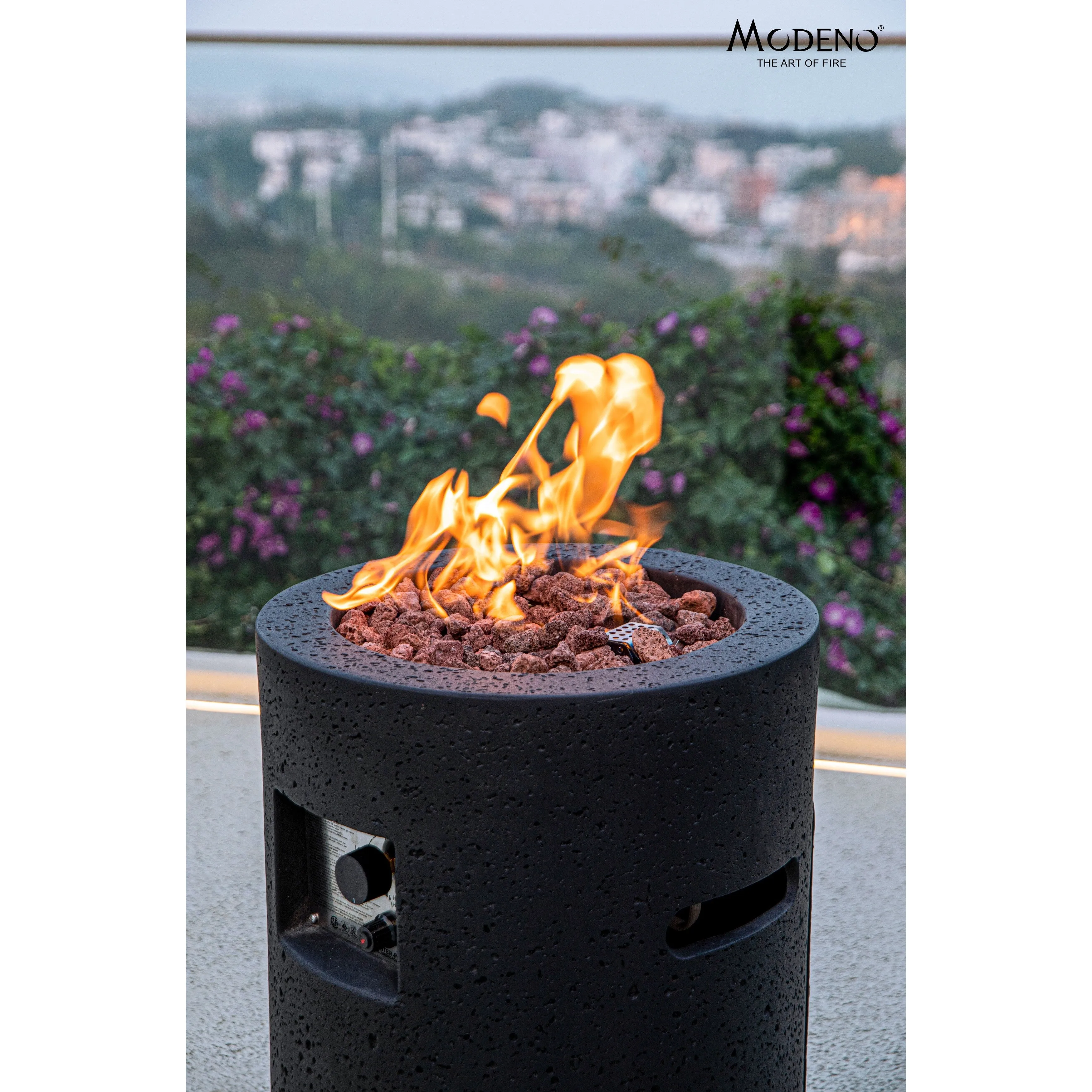 Modeno Lava Tube 40.000 BTU Concrete Propane Column Fire Pit with Lava Rocks & Cover