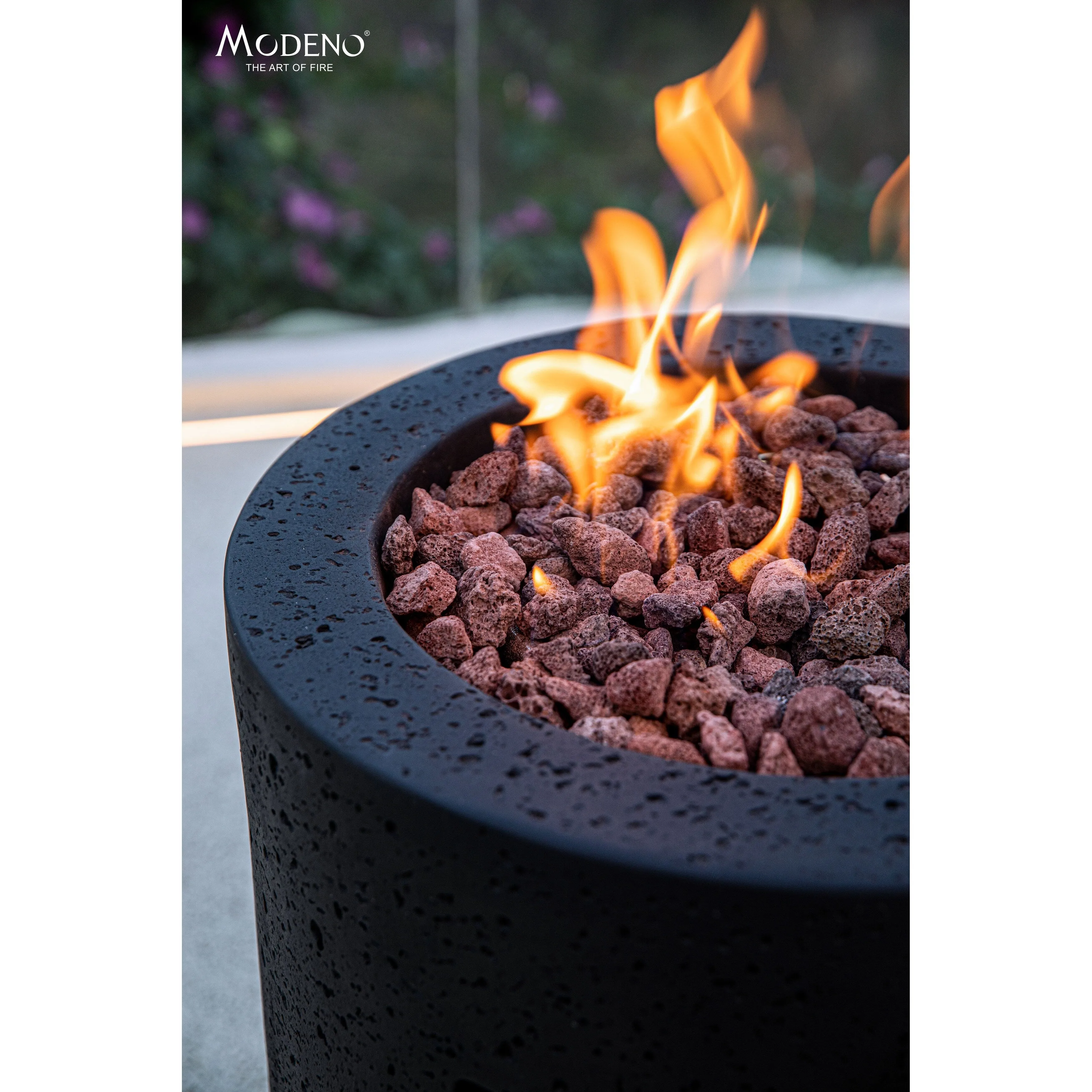 Modeno Lava Tube 40.000 BTU Concrete Propane Column Fire Pit with Lava Rocks & Cover