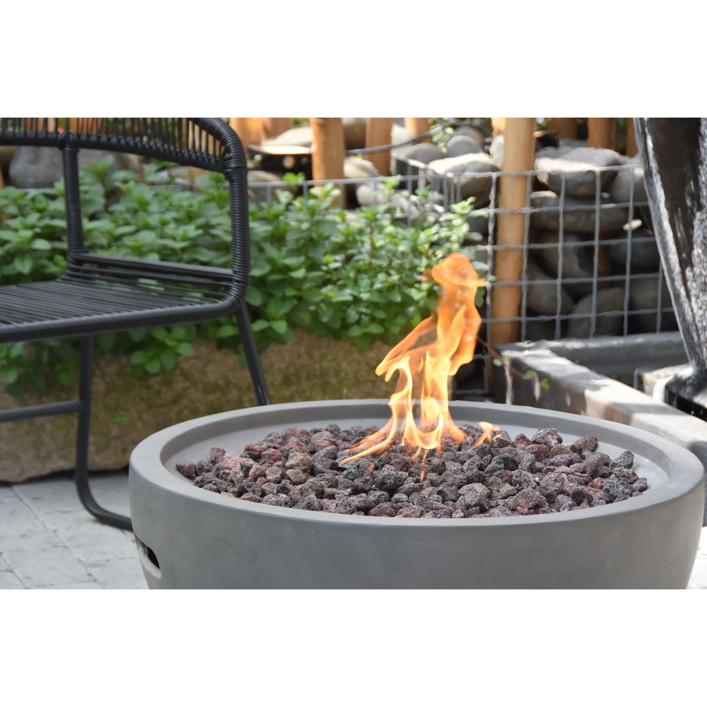 Modeno Nantucket 40.000 BTU Light Grey Concrete Propane Fire Table with Lava Rocks & Cover - 26.6 X 26.6 X 13.8