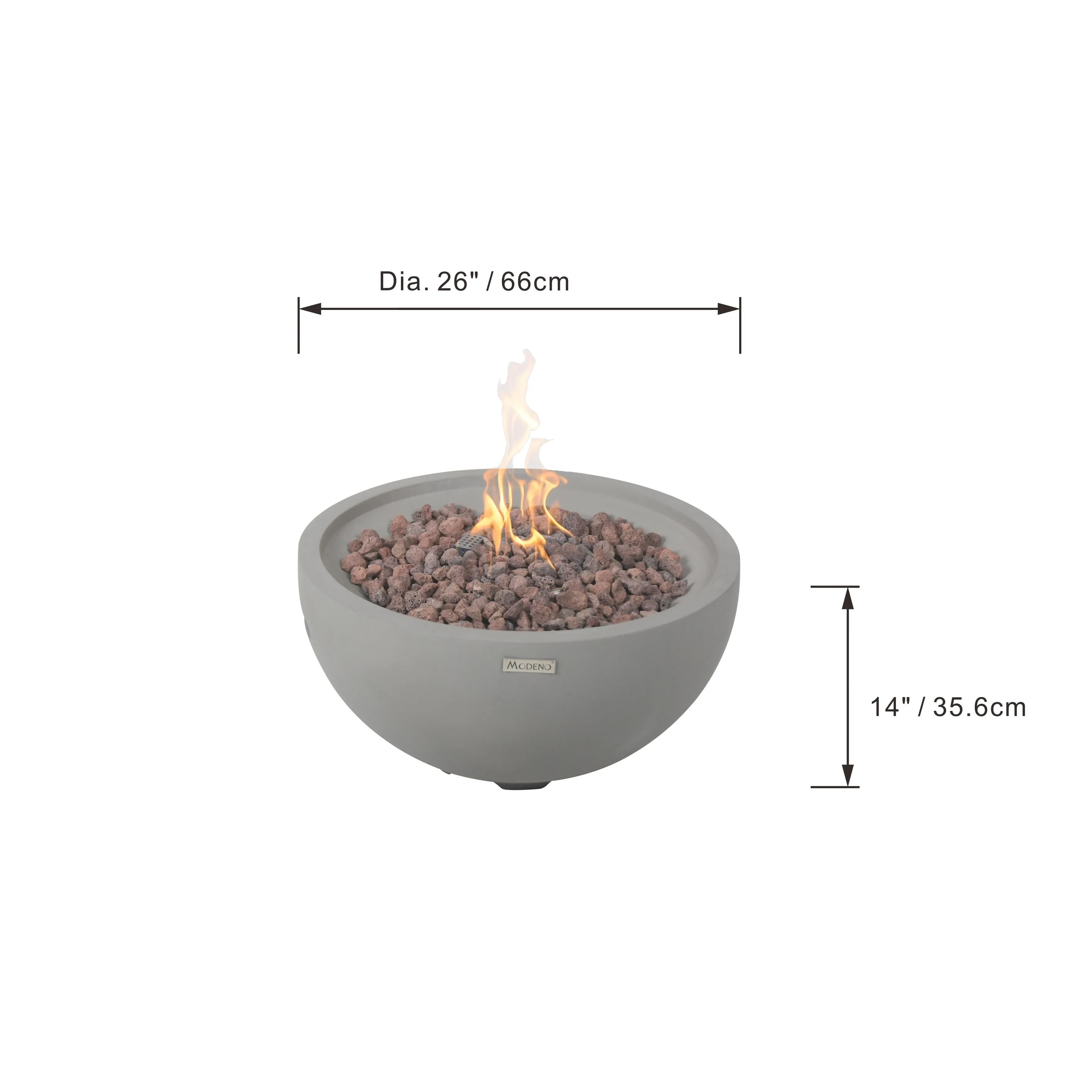 Modeno Nantucket 40.000 BTU Light Grey Concrete Propane Fire Table with Lava Rocks & Cover - 26.6 X 26.6 X 13.8