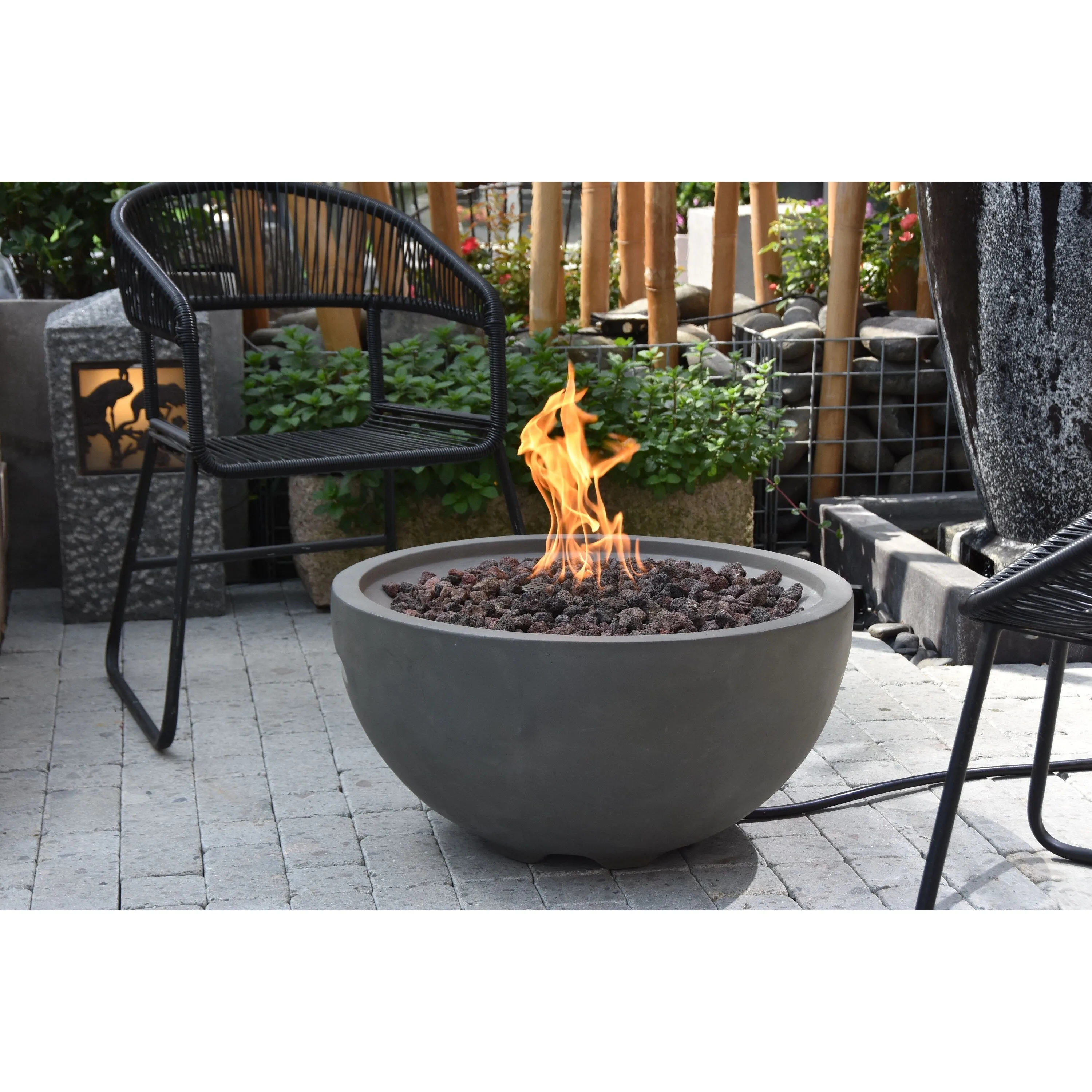 Modeno Nantucket 40.000 BTU Light Grey Concrete Propane Fire Table with Lava Rocks & Cover - 26.6 X 26.6 X 13.8