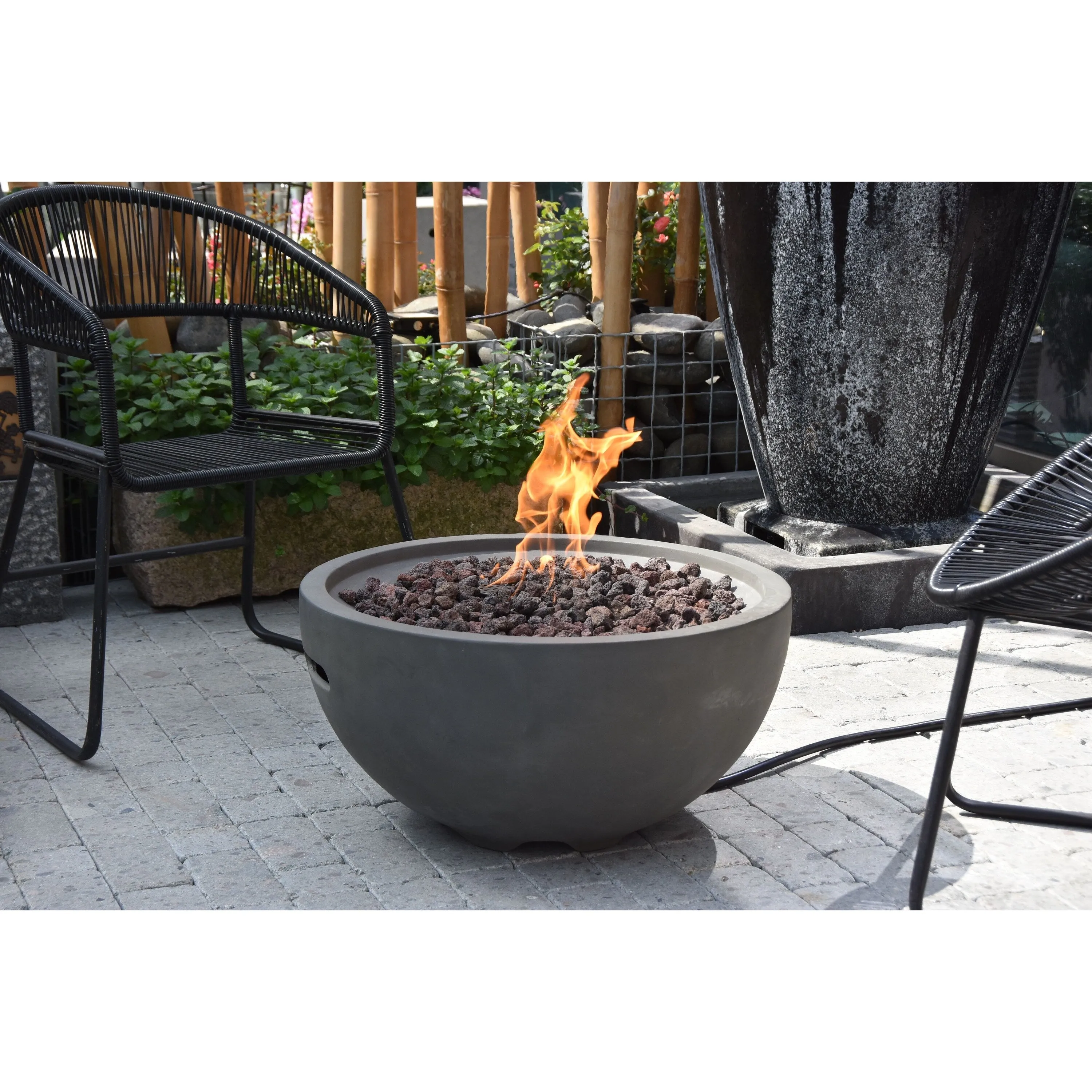 Modeno Nantucket 40.000 BTU Light Grey Concrete Propane Fire Table with Lava Rocks & Cover - 26.6 X 26.6 X 13.8