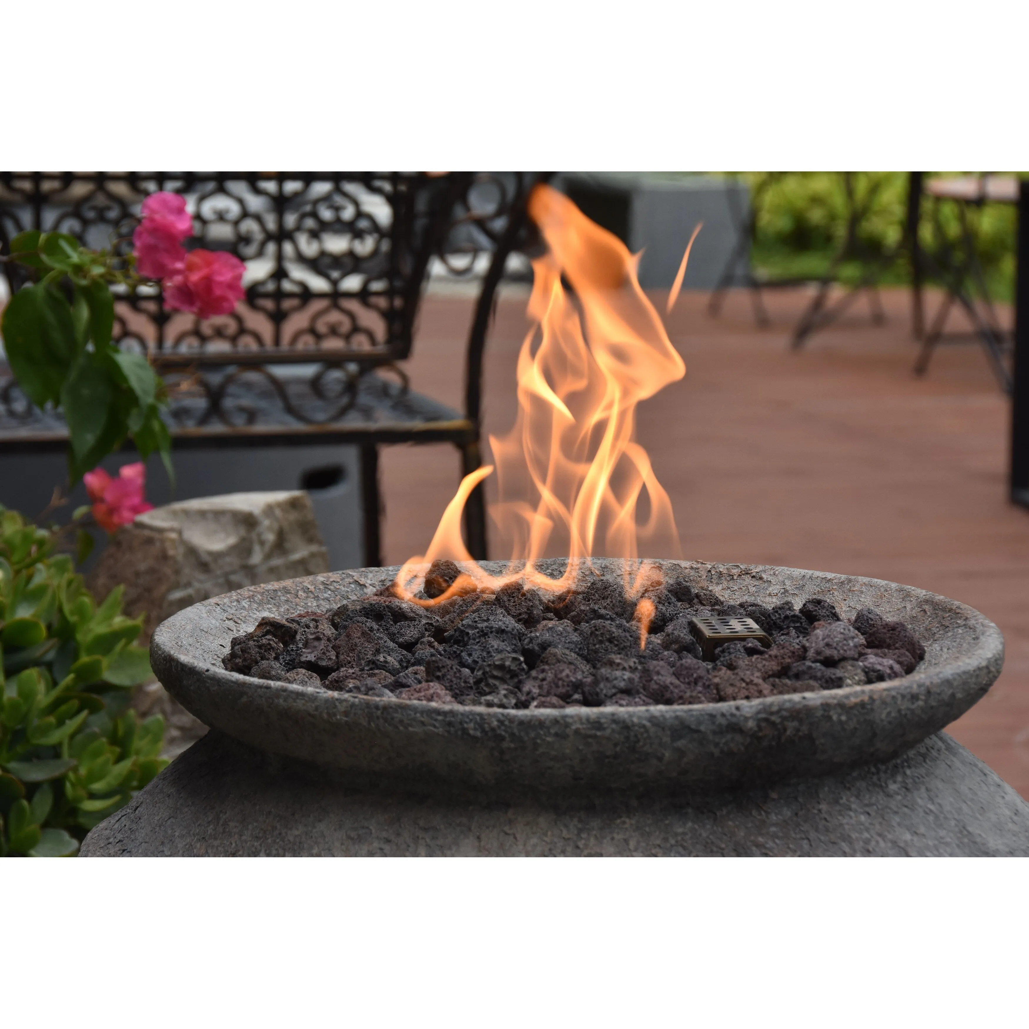 Modeno Pompeii 40.000 BTU Concrete Propane Column Fire Pit with Lava Rocks & Cover