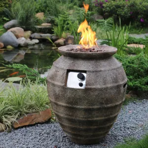 Modeno Pompeii 40.000 BTU Concrete Propane Column Fire Pit with Lava Rocks & Cover