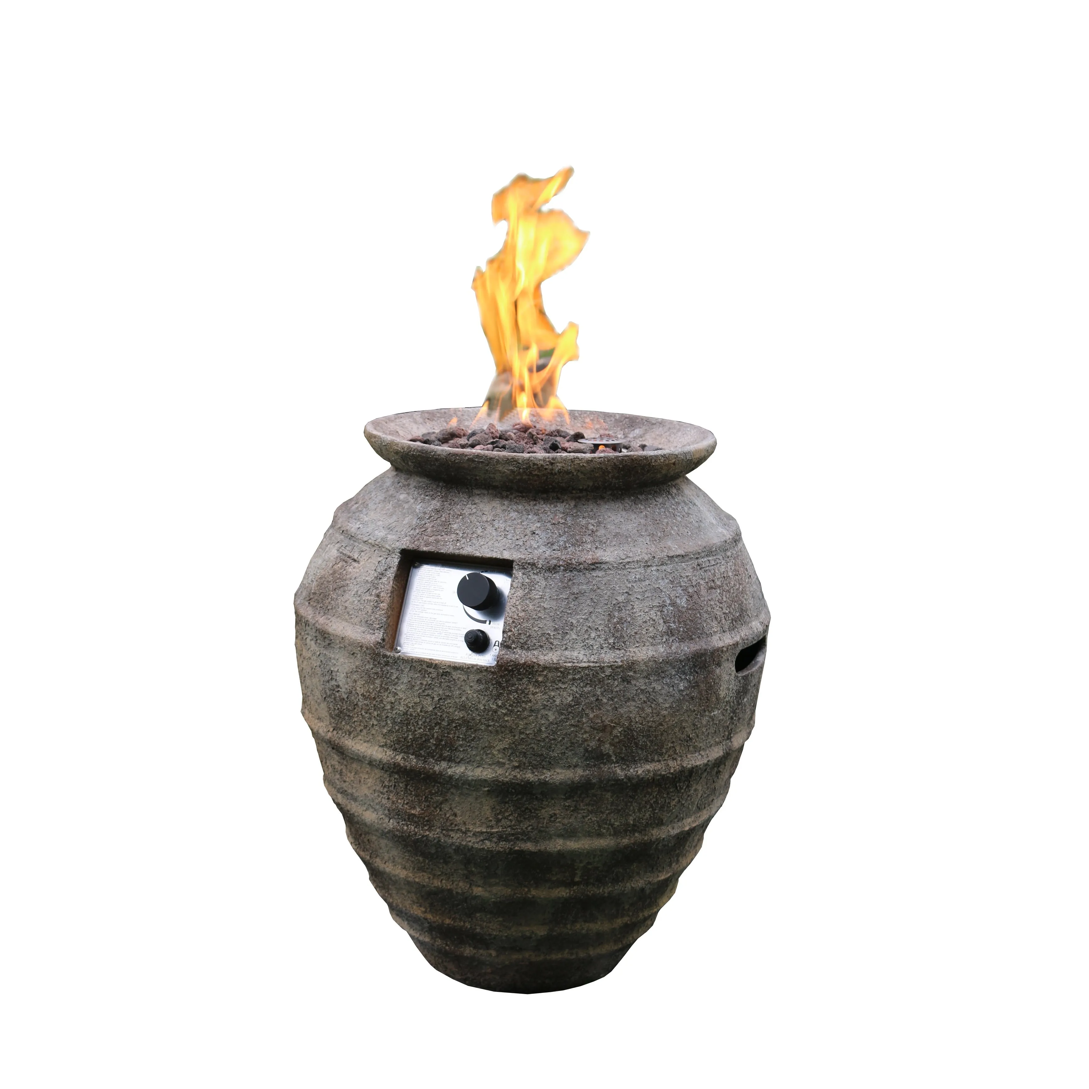 Modeno Pompeii 40.000 BTU Concrete Propane Column Fire Pit with Lava Rocks & Cover
