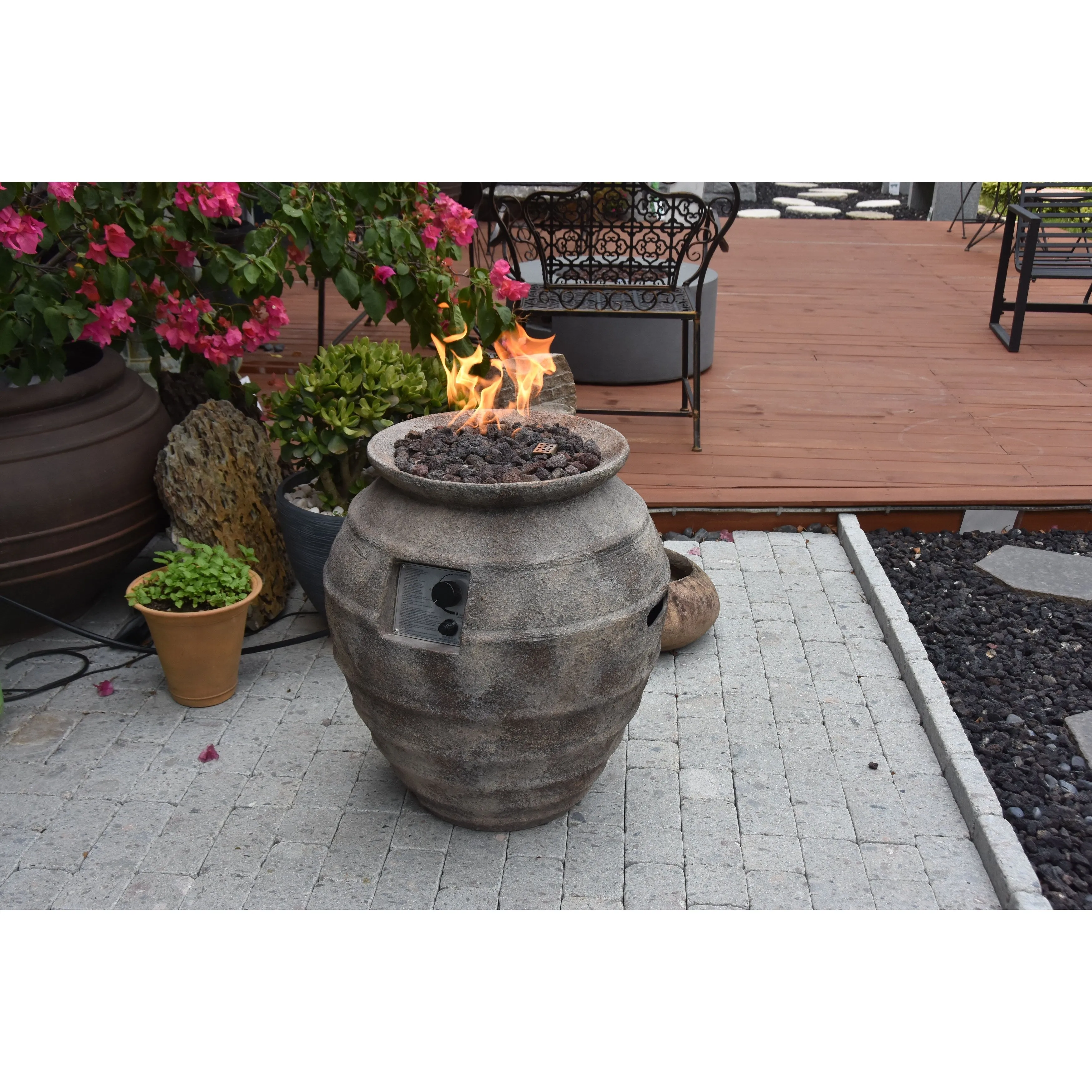 Modeno Pompeii 40.000 BTU Concrete Propane Column Fire Pit with Lava Rocks & Cover