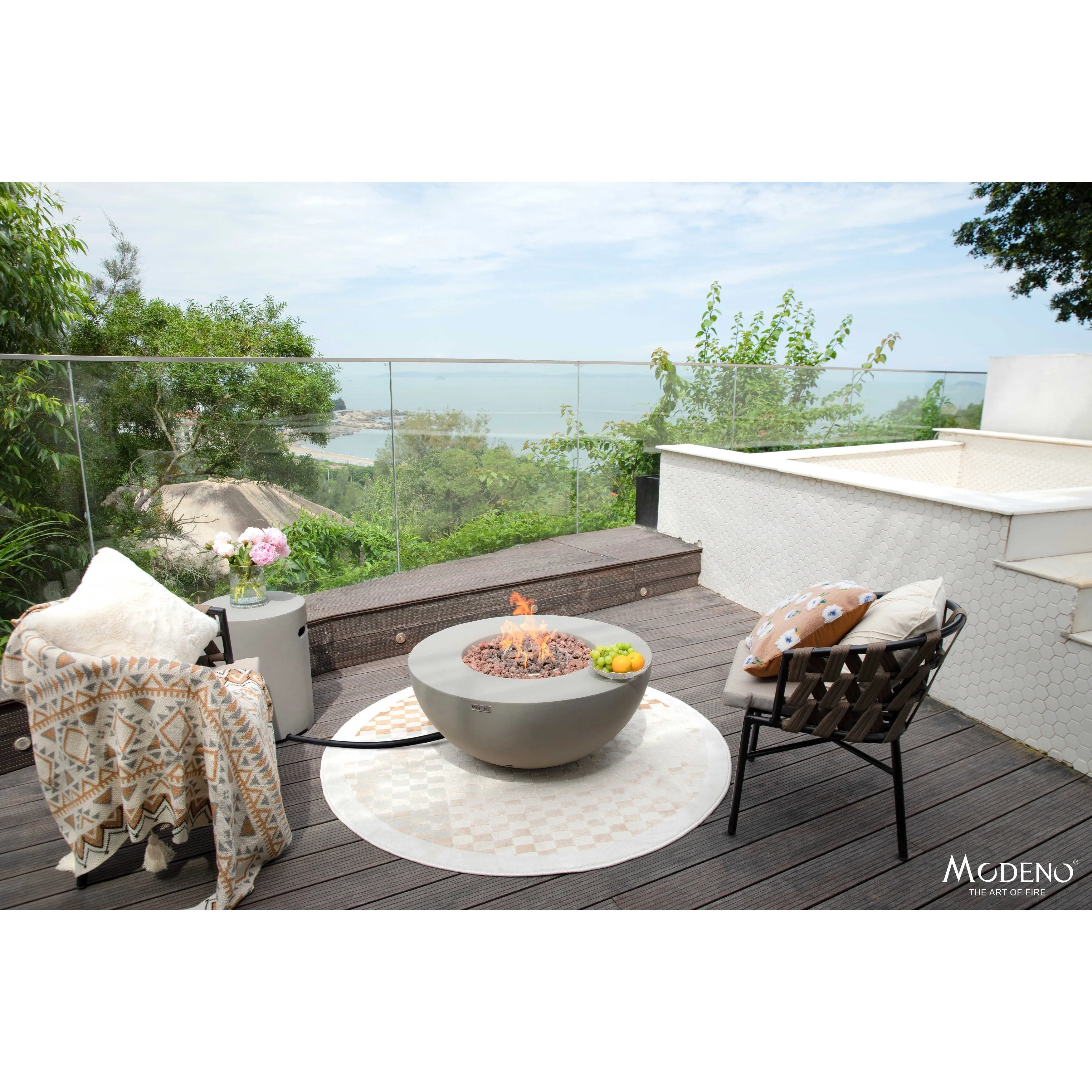 Modeno Roca 50.000 BTU Light Grey Concrete Propane Fire Table with Lava Rocks & Cover - 34 x 34 x 15
