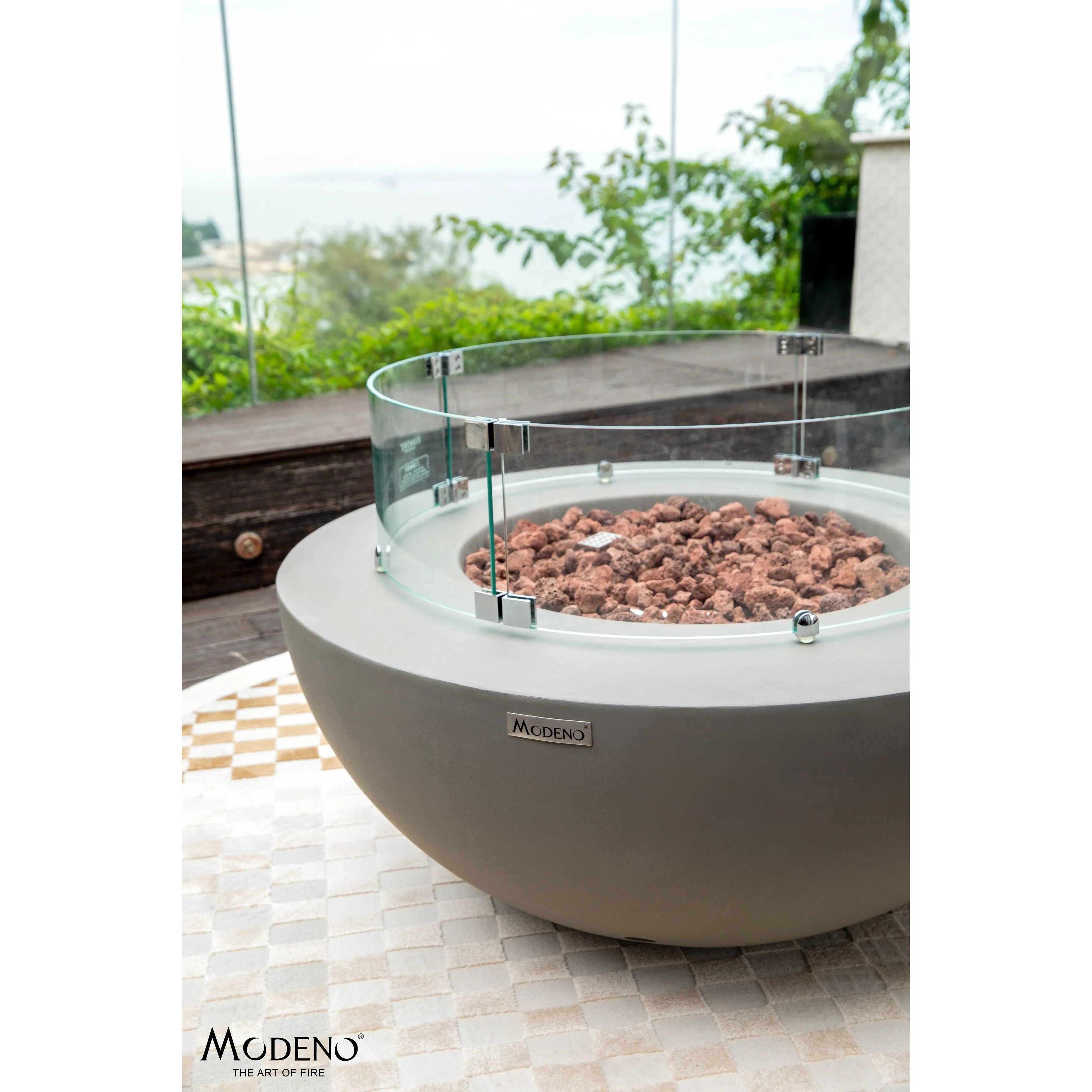 Modeno Roca 50.000 BTU Light Grey Concrete Propane Fire Table with Lava Rocks & Cover - 34 x 34 x 15