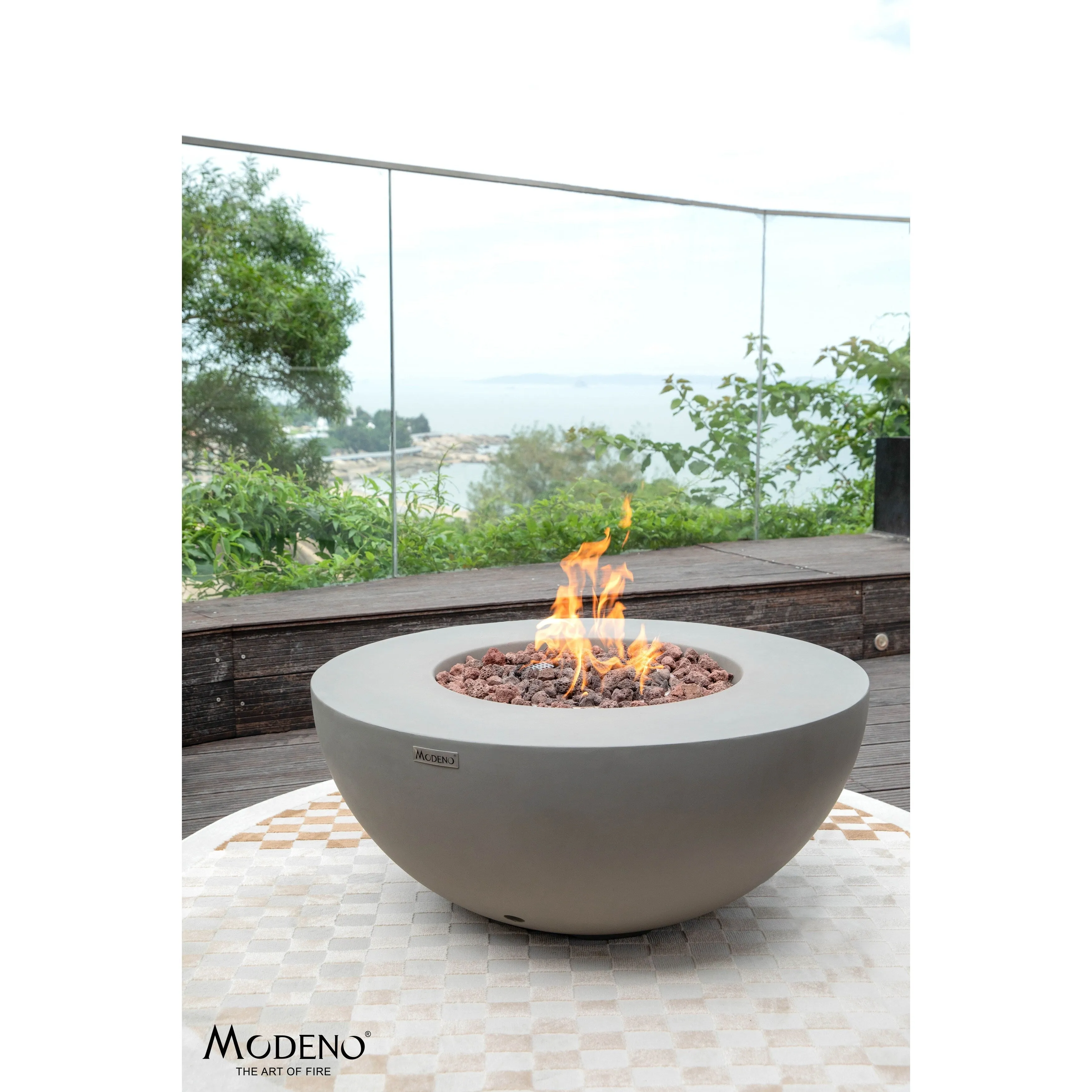 Modeno Roca 50.000 BTU Light Grey Concrete Propane Fire Table with Lava Rocks & Cover - 34 x 34 x 15