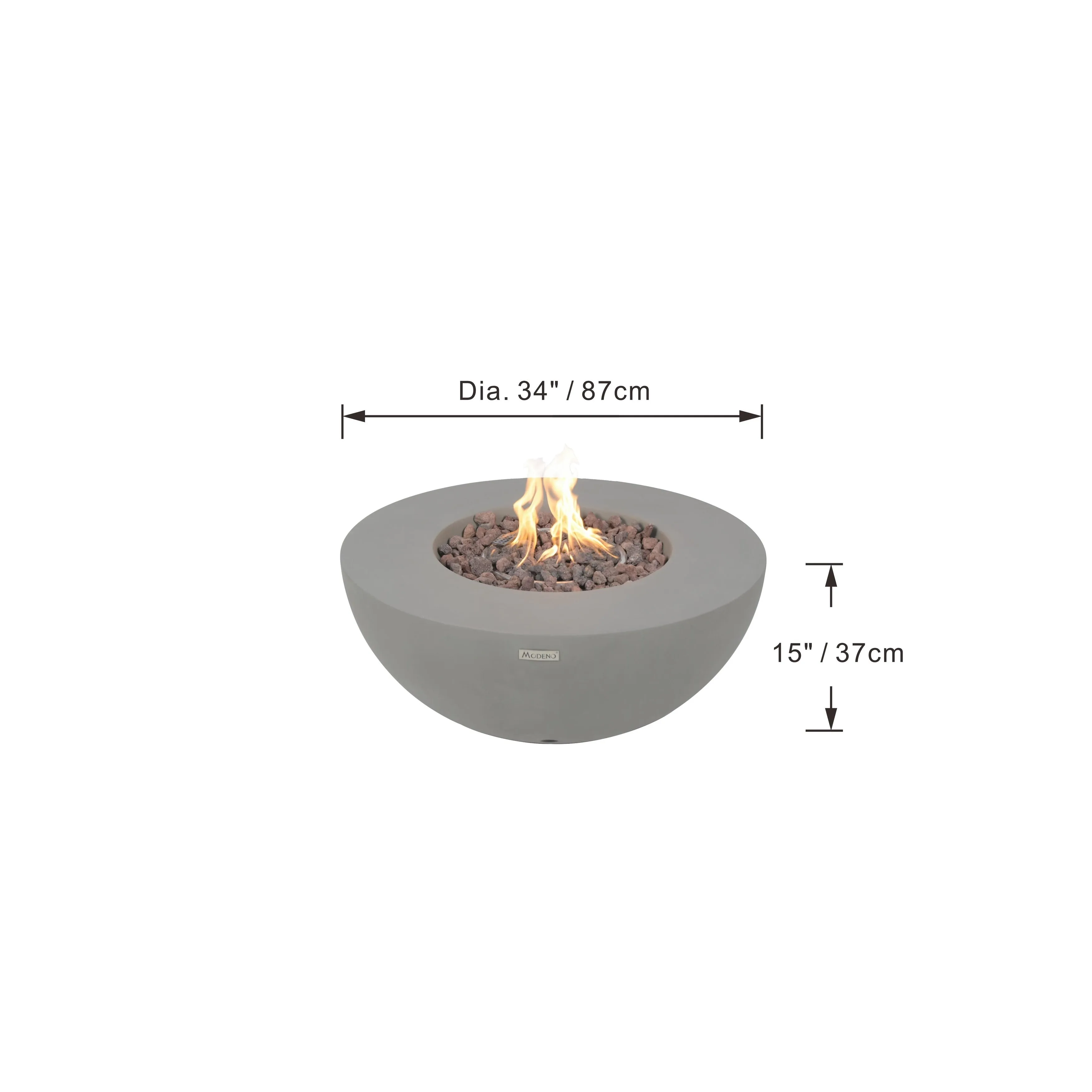Modeno Roca 50.000 BTU Light Grey Concrete Propane Fire Table with Lava Rocks & Cover - 34 x 34 x 15