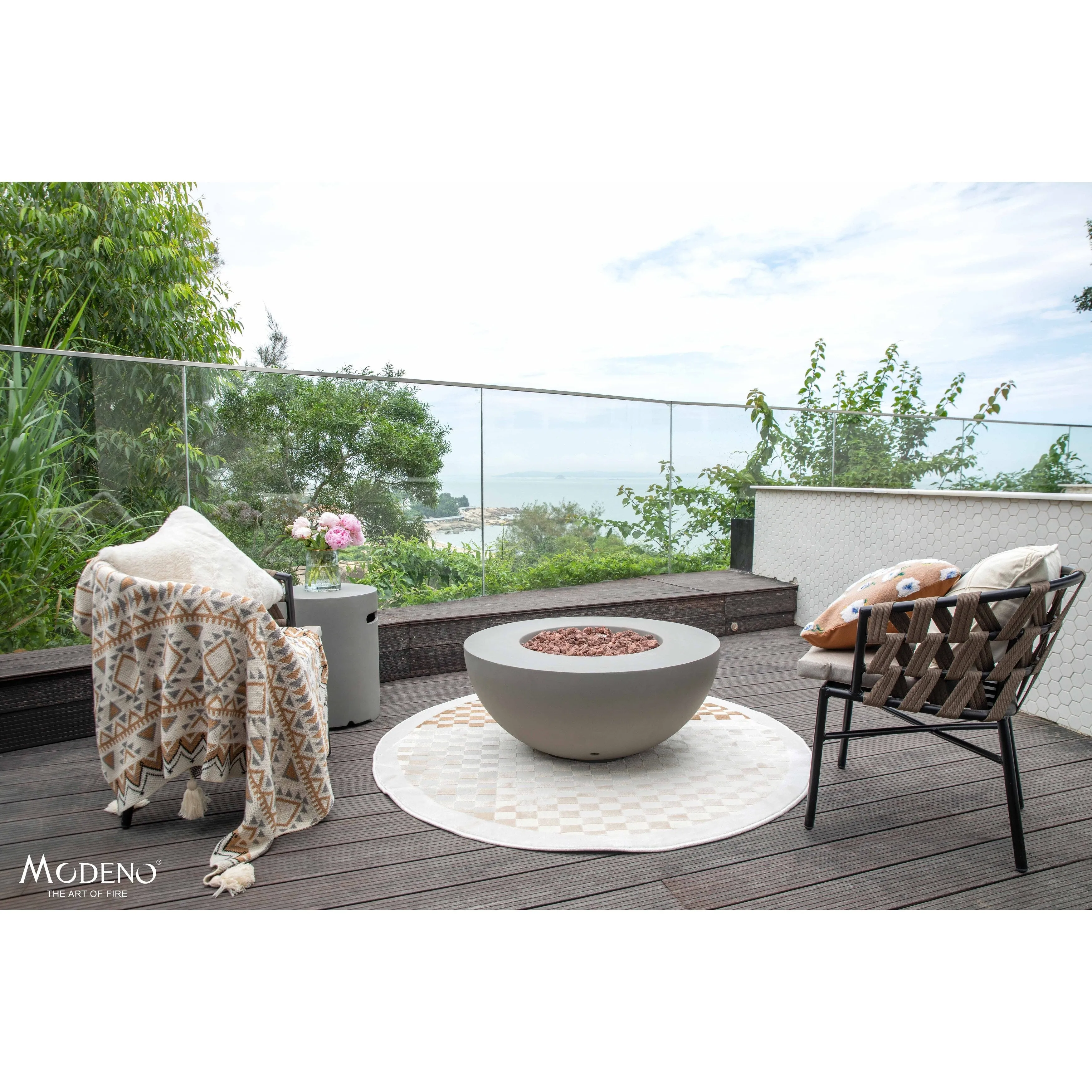 Modeno Roca 50.000 BTU Light Grey Concrete Propane Fire Table with Lava Rocks & Cover - 34 x 34 x 15