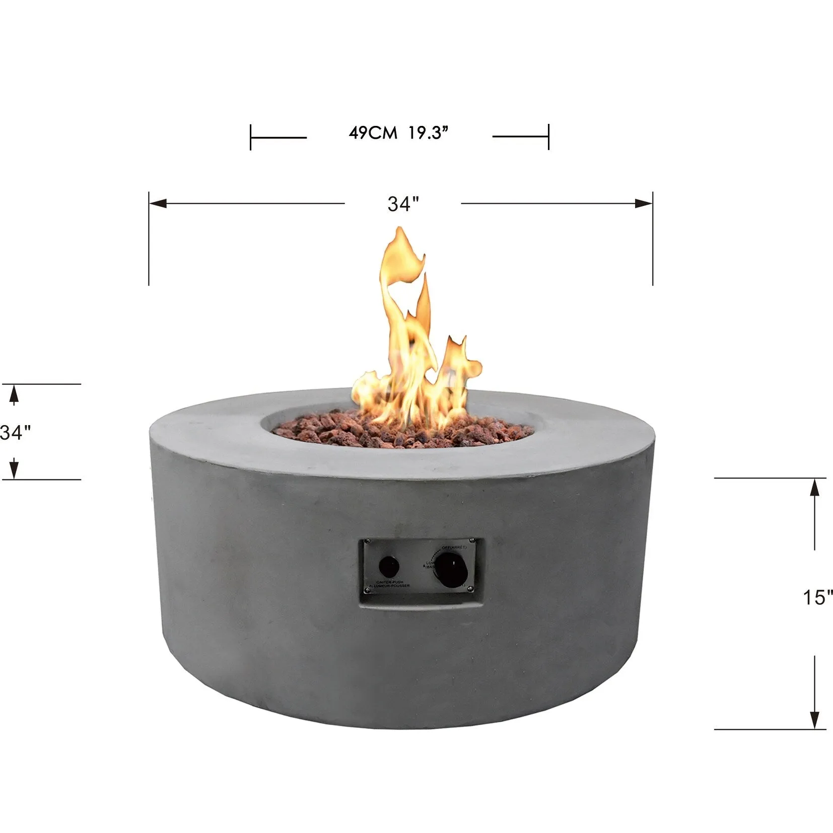 Modeno Tramore 50.000 BTU Light Grey Concrete Propane Fire Table with Lava Rocks & Cover - 34.3 X 34.3 X 14.6