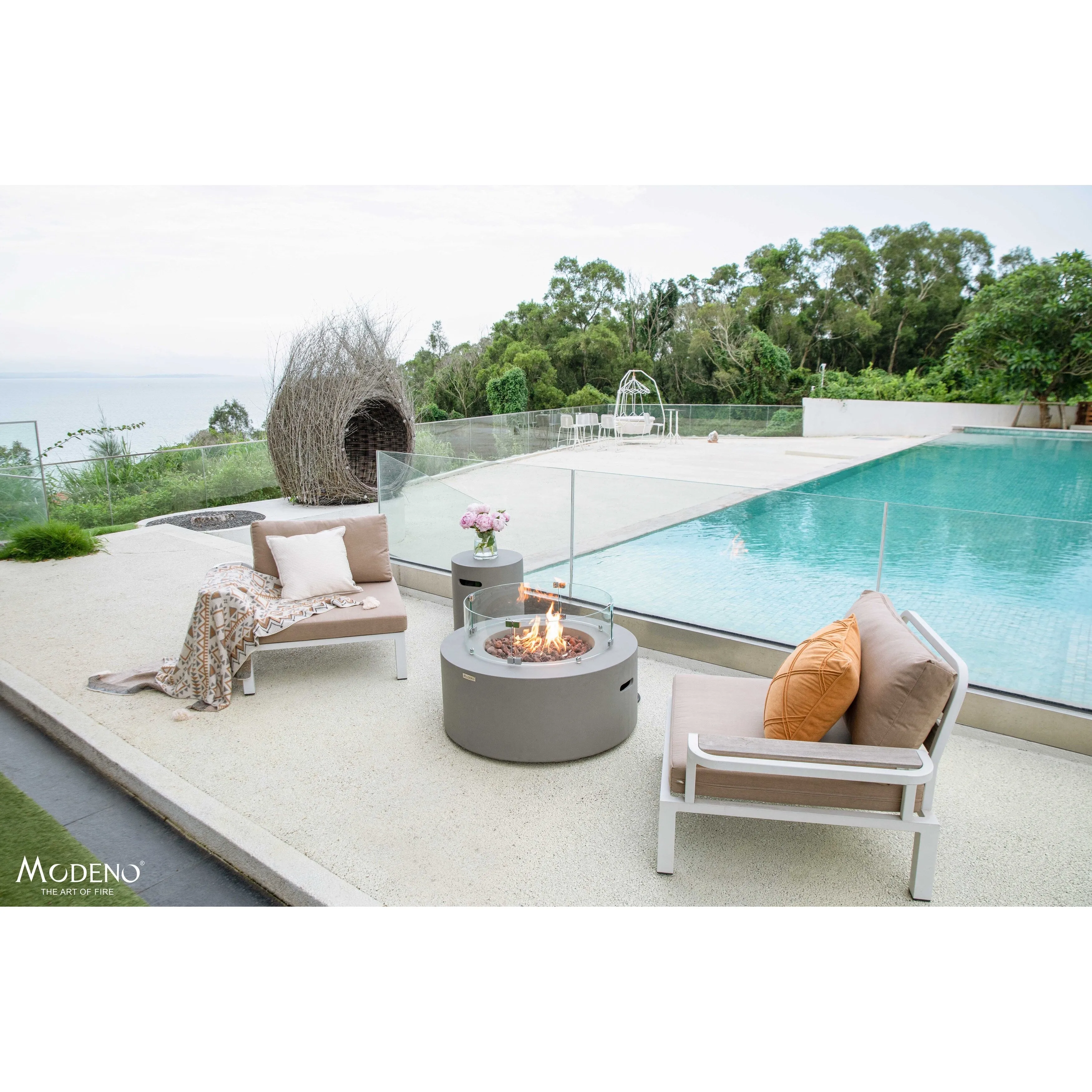 Modeno Tramore 50.000 BTU Light Grey Concrete Propane Fire Table with Lava Rocks & Cover - 34.3 X 34.3 X 14.6