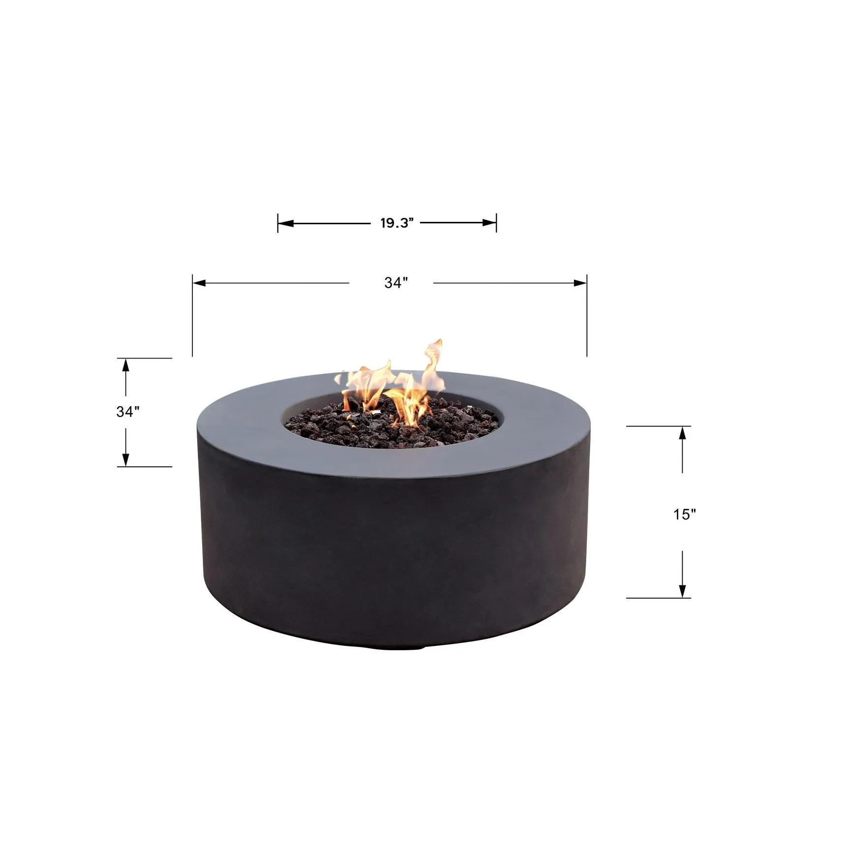 Modeno Venice 50.000 BTU Dark Grey Concrete Propane Fire Table with Lava Rocks & Cover - 34.3 X 34.3 X 14.6