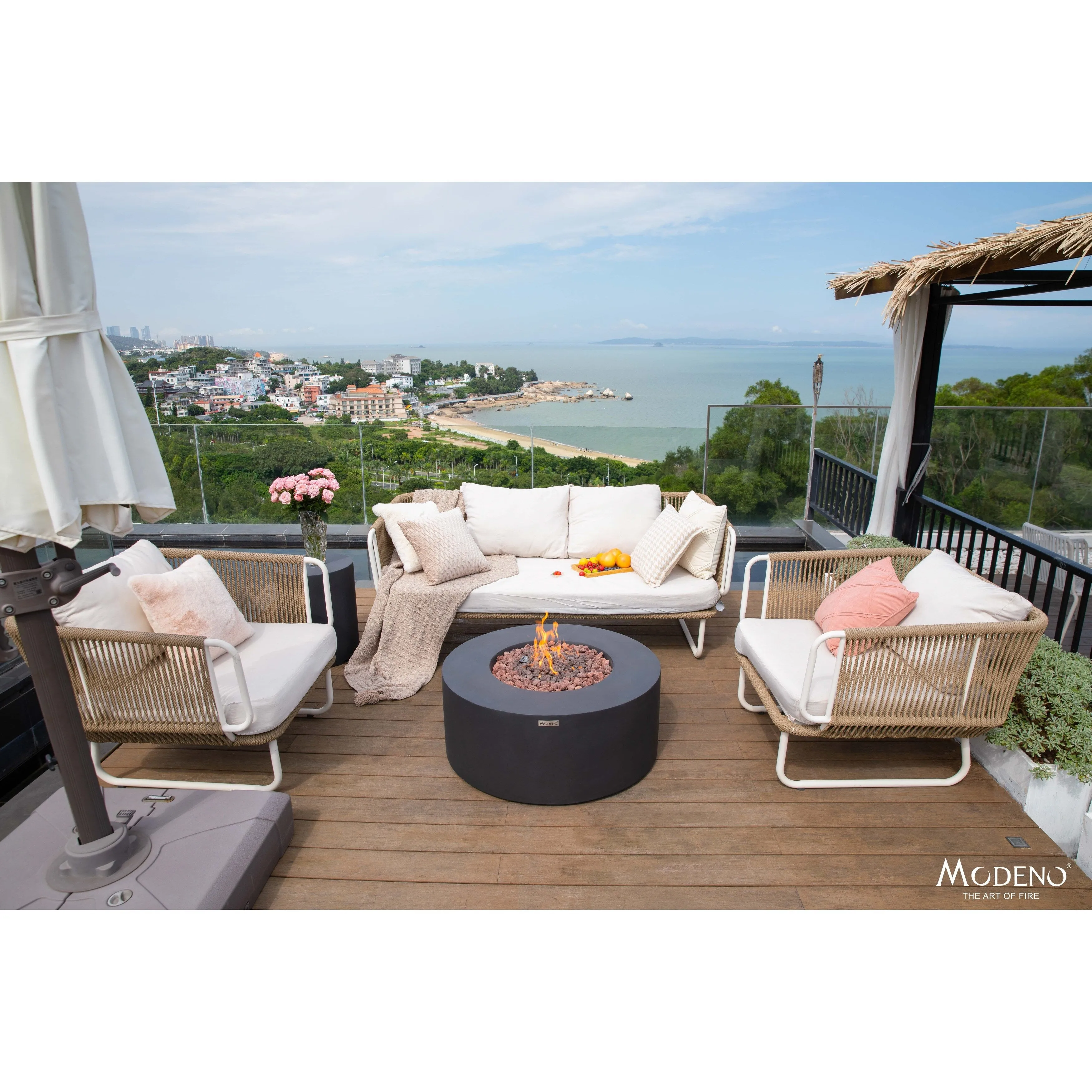 Modeno Venice 50.000 BTU Dark Grey Concrete Propane Fire Table with Lava Rocks & Cover - 34.3 X 34.3 X 14.6