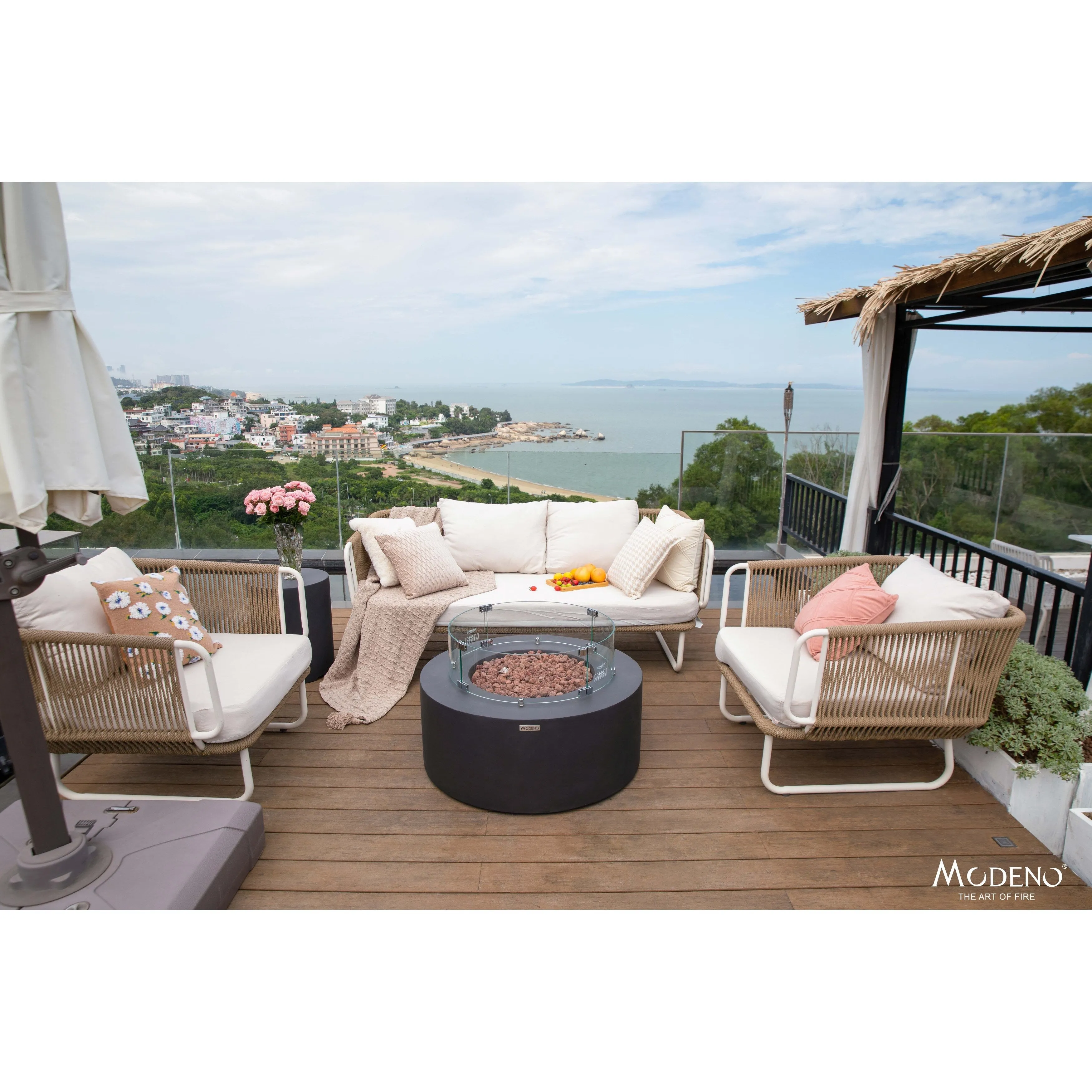 Modeno Venice 50.000 BTU Dark Grey Concrete Propane Fire Table with Lava Rocks & Cover - 34.3 X 34.3 X 14.6