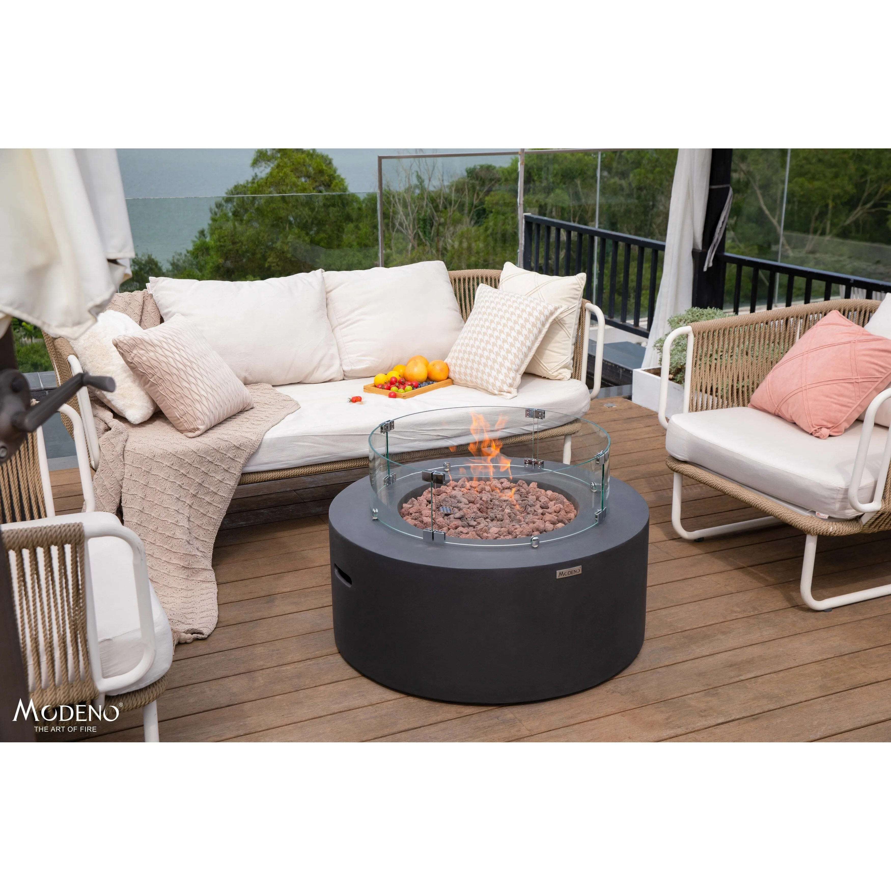 Modeno Venice 50.000 BTU Dark Grey Concrete Propane Fire Table with Lava Rocks & Cover - 34.3 X 34.3 X 14.6