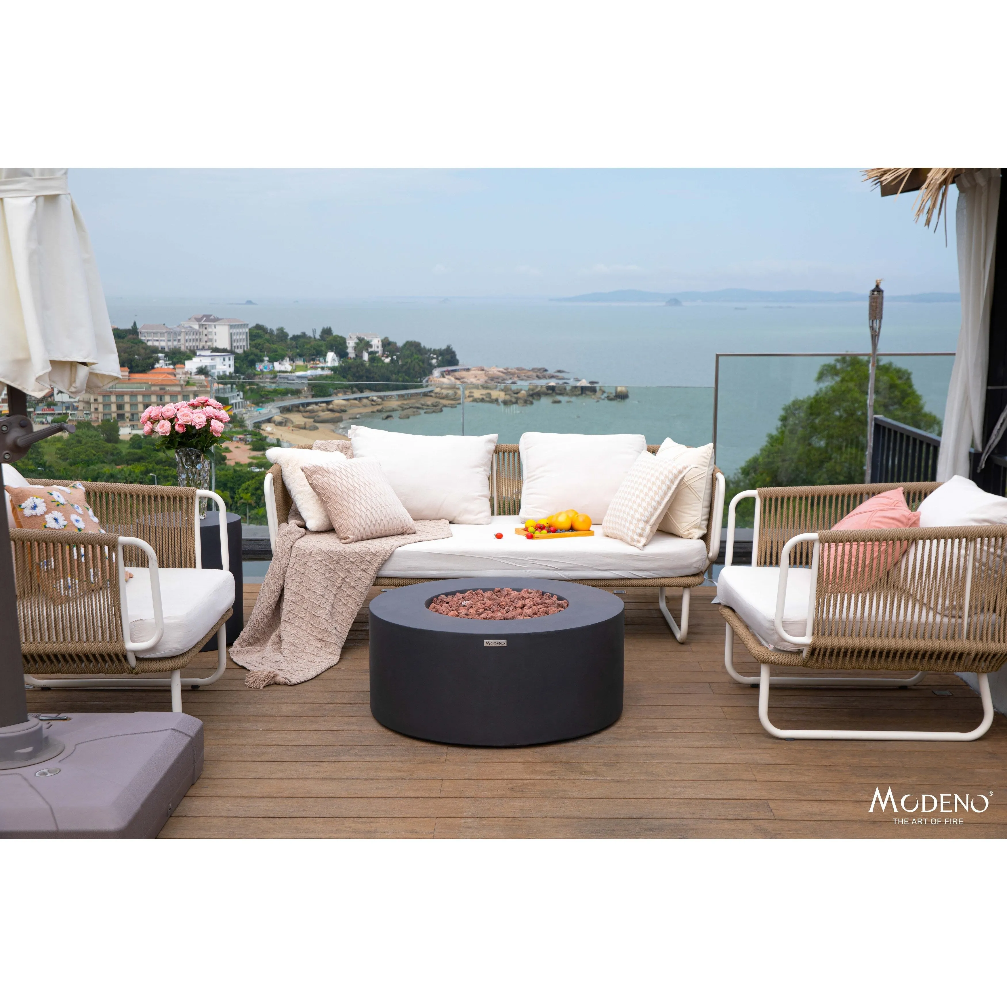 Modeno Venice 50.000 BTU Dark Grey Concrete Propane Fire Table with Lava Rocks & Cover - 34.3 X 34.3 X 14.6