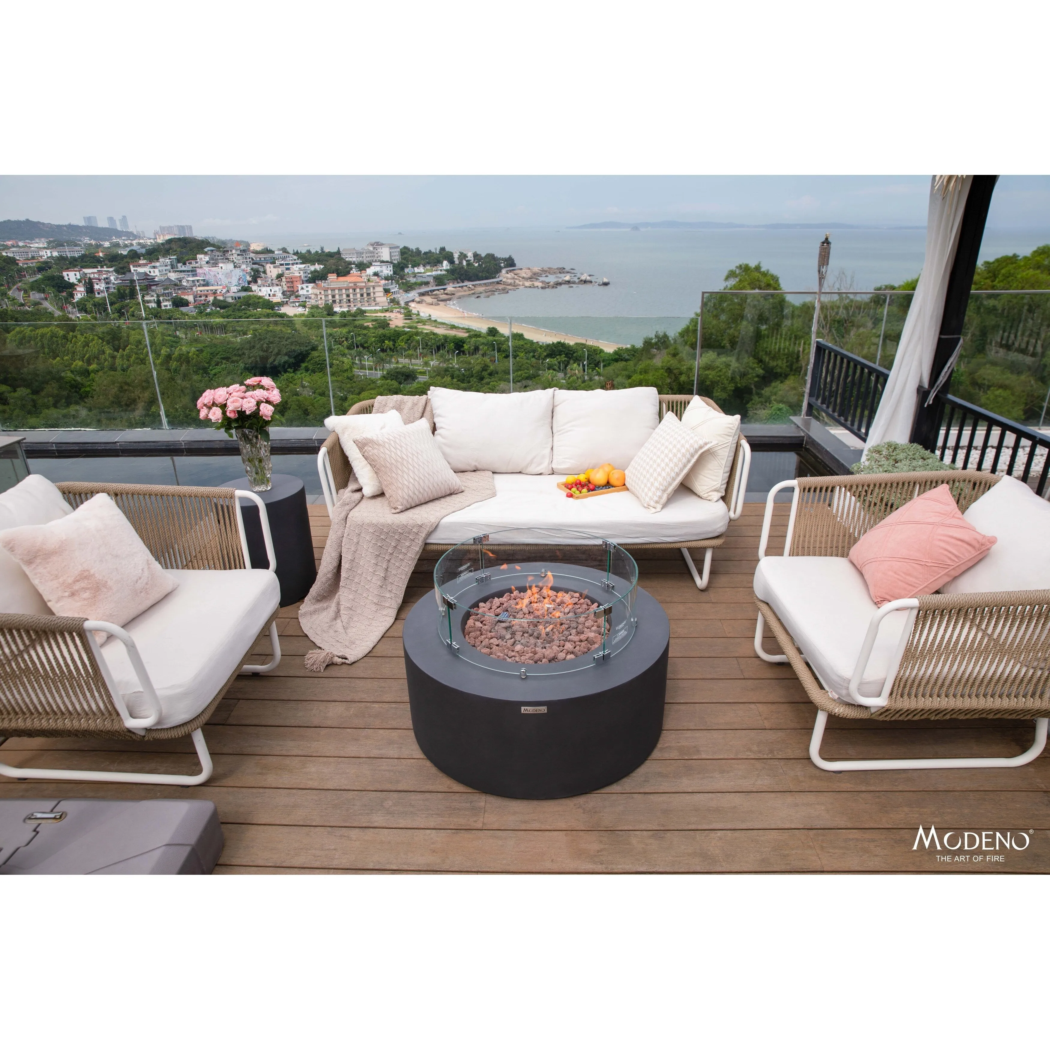 Modeno Venice 50.000 BTU Dark Grey Concrete Propane Fire Table with Lava Rocks & Cover - 34.3 X 34.3 X 14.6