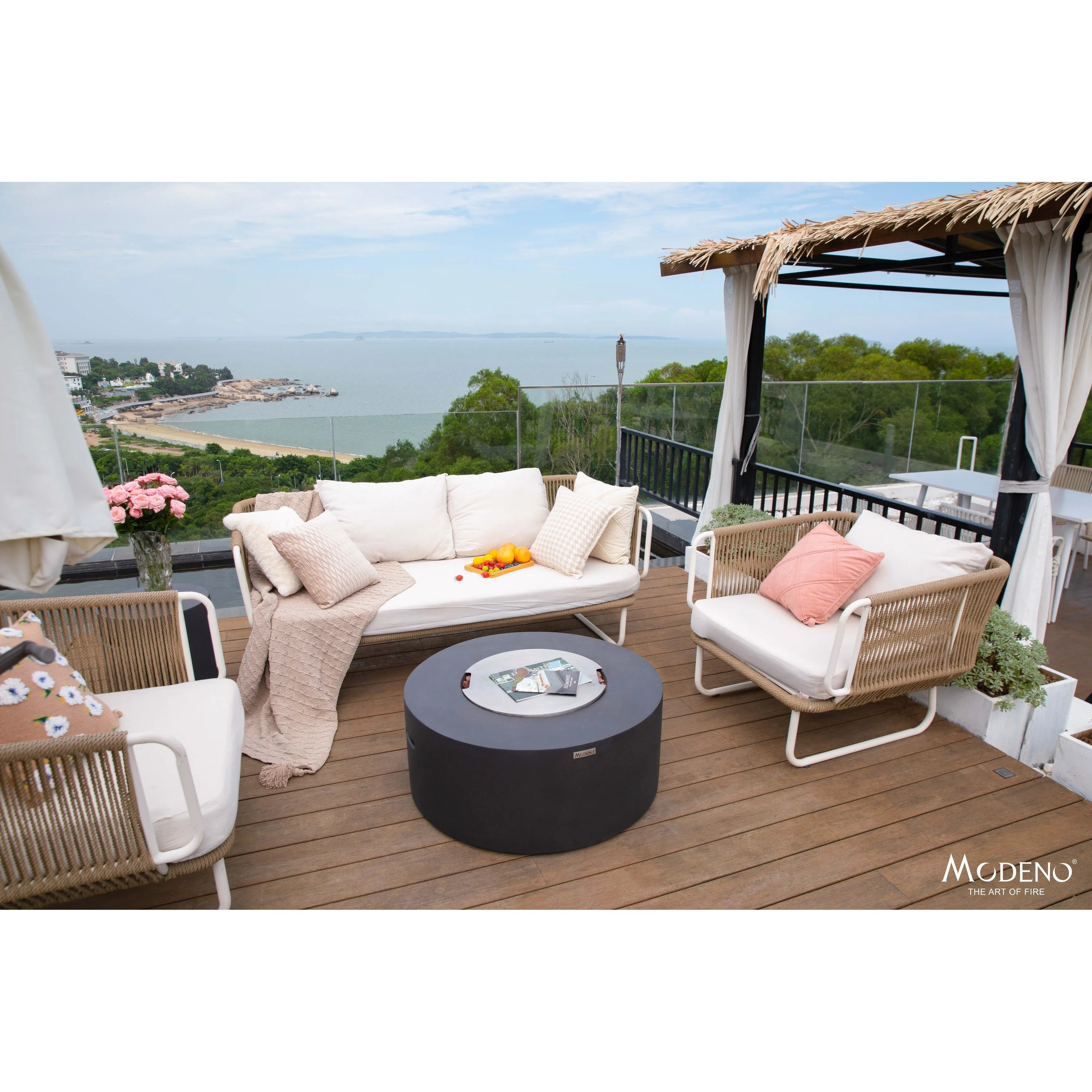 Modeno Venice 50.000 BTU Dark Grey Concrete Propane Fire Table with Lava Rocks & Cover - 34.3 X 34.3 X 14.6