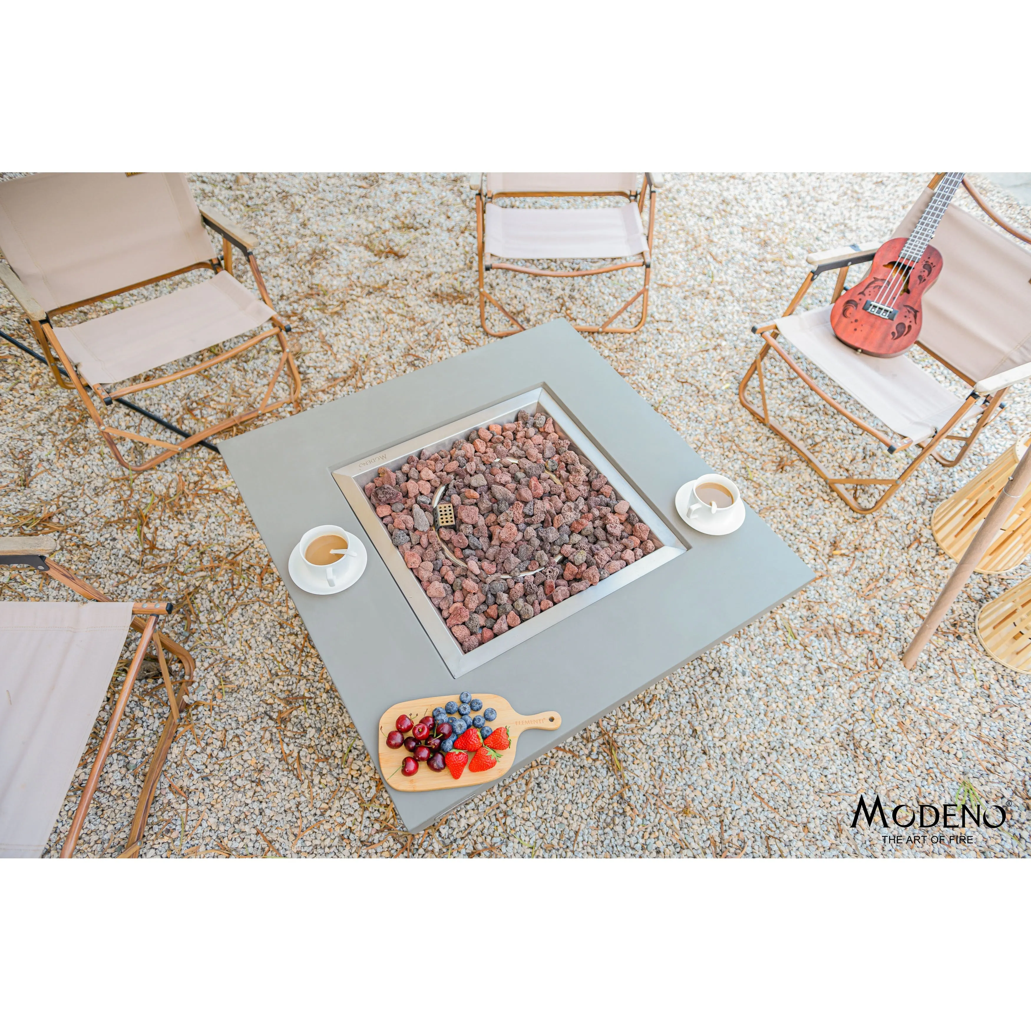 Modeno Westport 50.000 BTU Light Grey Concrete Natural Gas Fire Table with Lava Rocks & Cover - 34 x 34 x 14