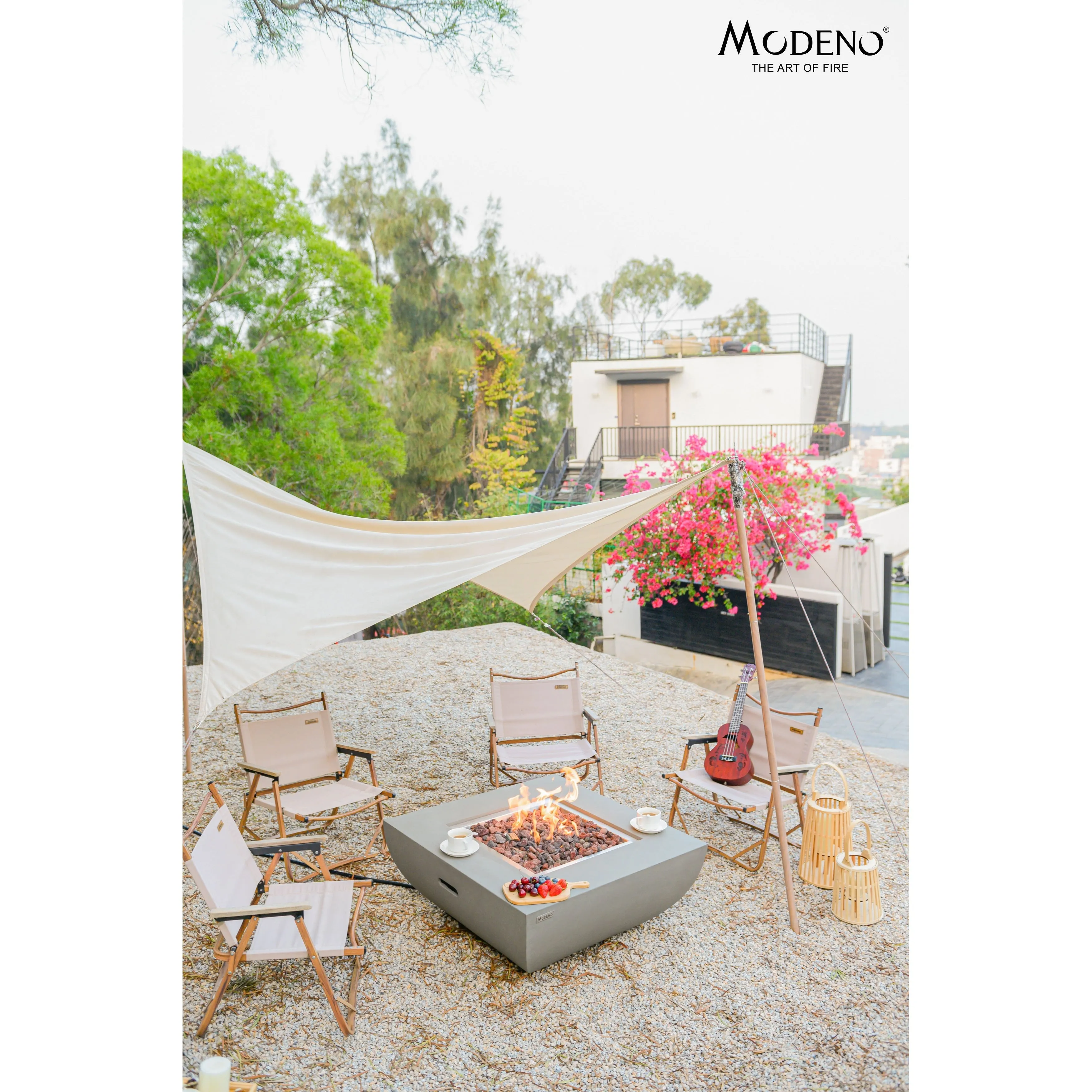 Modeno Westport 50.000 BTU Light Grey Concrete Natural Gas Fire Table with Lava Rocks & Cover - 34 x 34 x 14