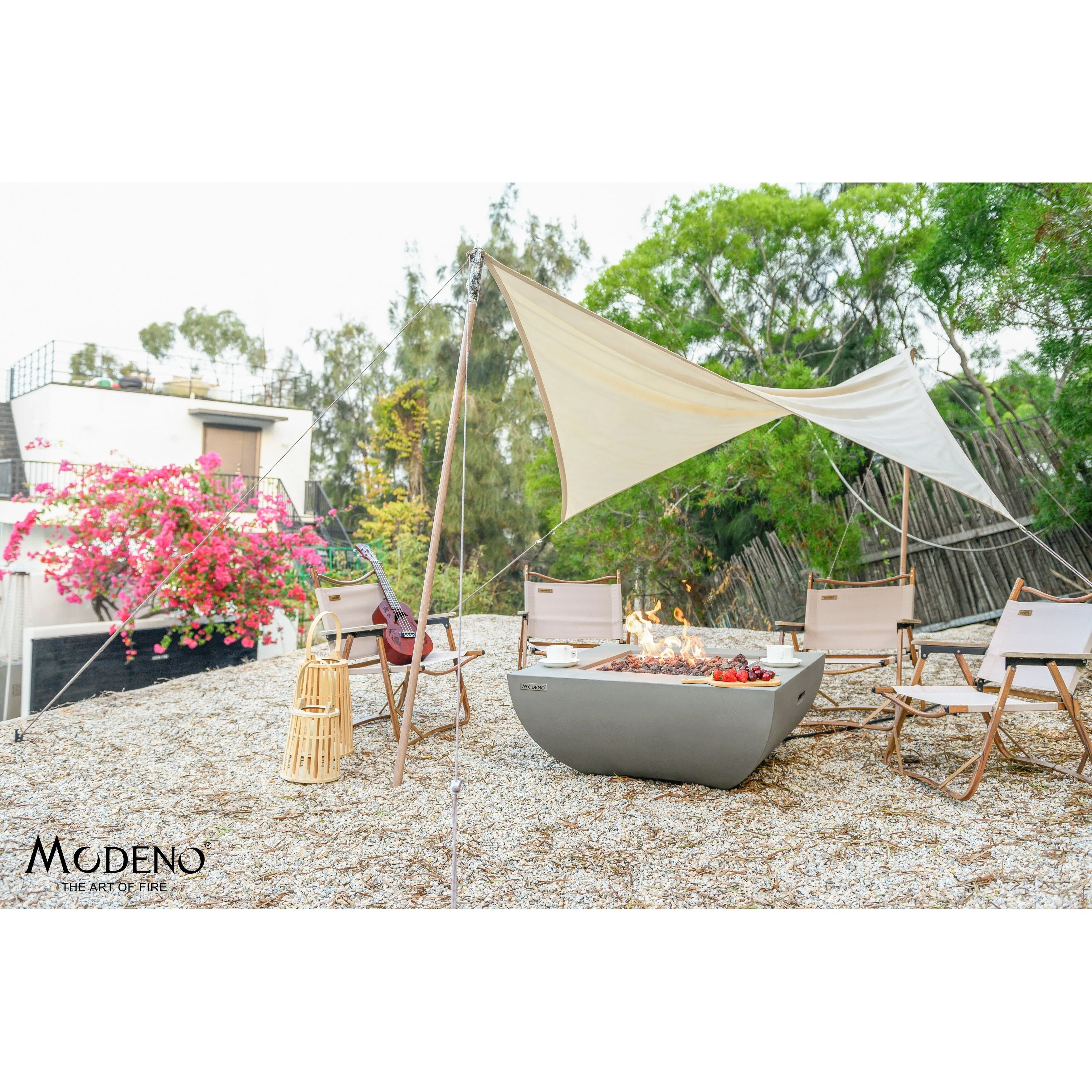 Modeno Westport 50.000 BTU Light Grey Concrete Propane Fire Table with Lava Rocks & Cover - 34 x 34 x 14