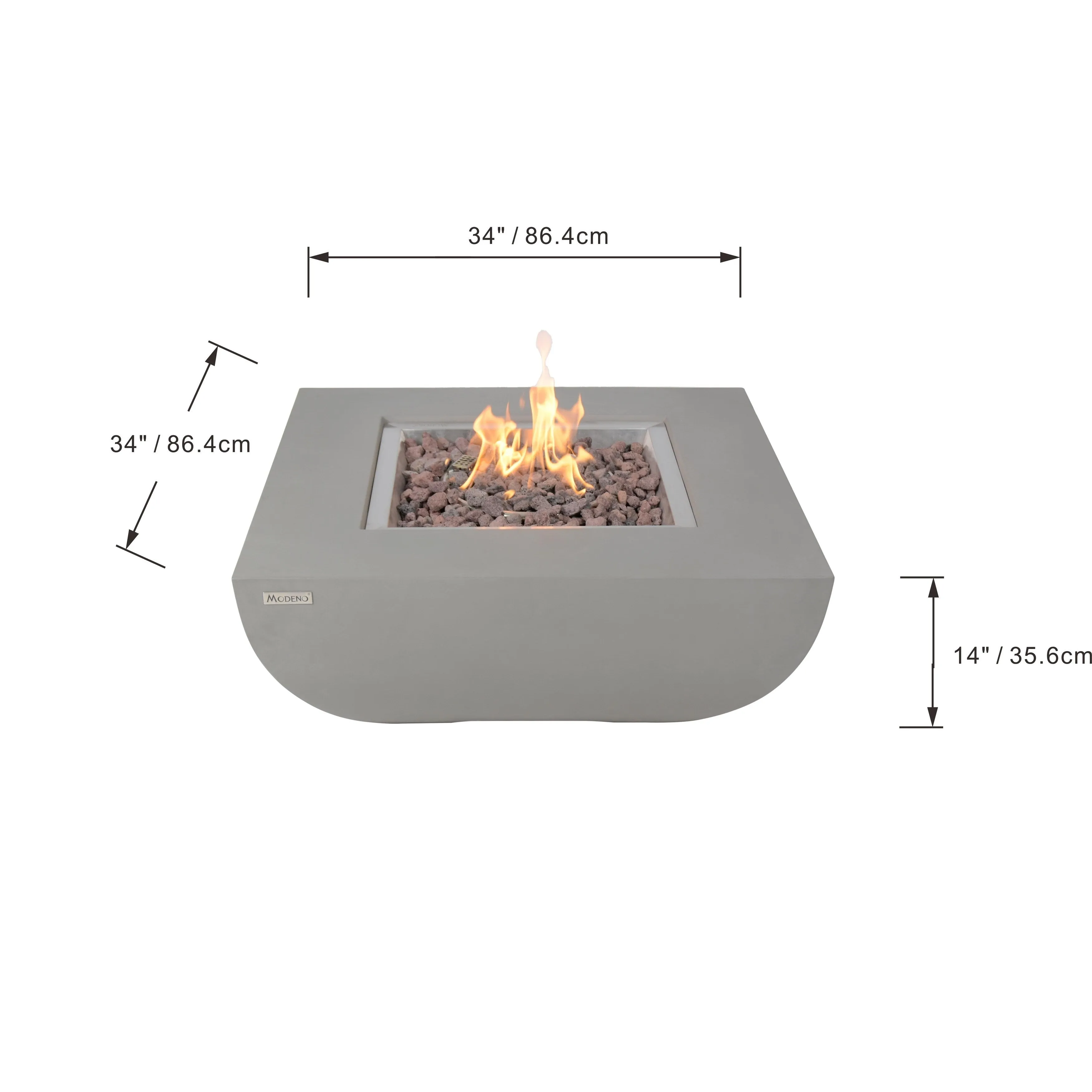 Modeno Westport 50.000 BTU Light Grey Concrete Propane Fire Table with Lava Rocks & Cover - 34 x 34 x 14
