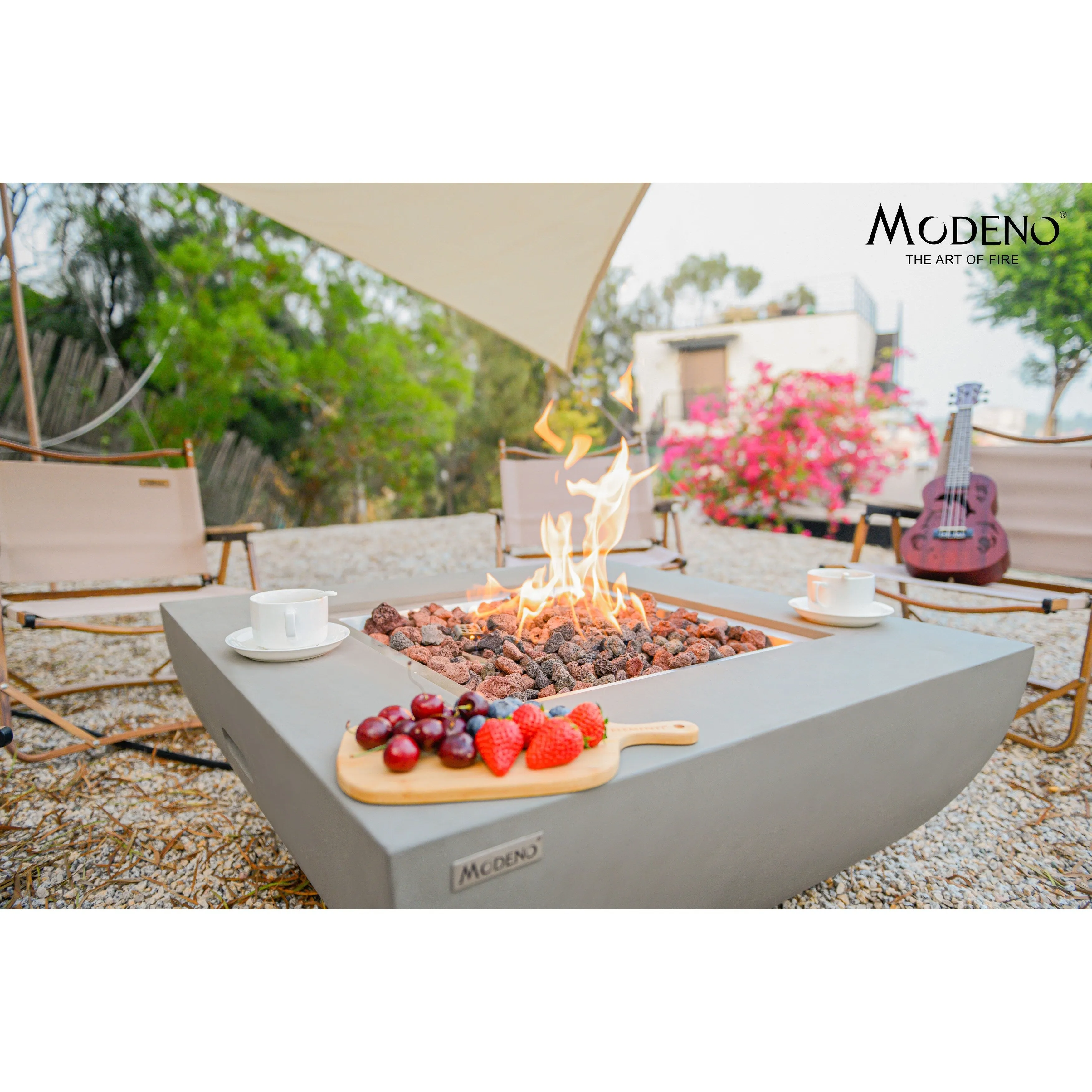 Modeno Westport 50.000 BTU Light Grey Concrete Propane Fire Table with Lava Rocks & Cover - 34 x 34 x 14