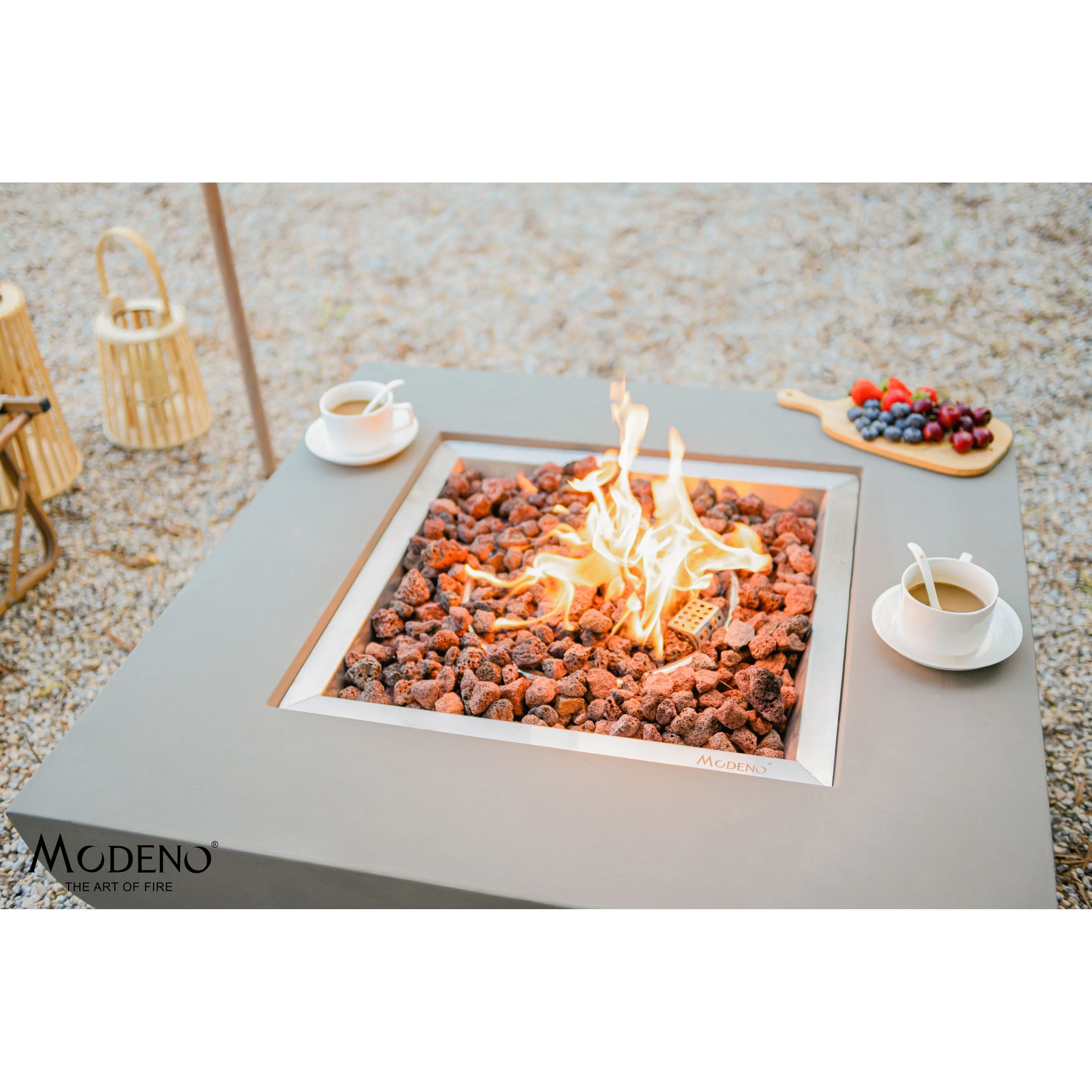 Modeno Westport 50.000 BTU Light Grey Concrete Propane Fire Table with Lava Rocks & Cover - 34 x 34 x 14