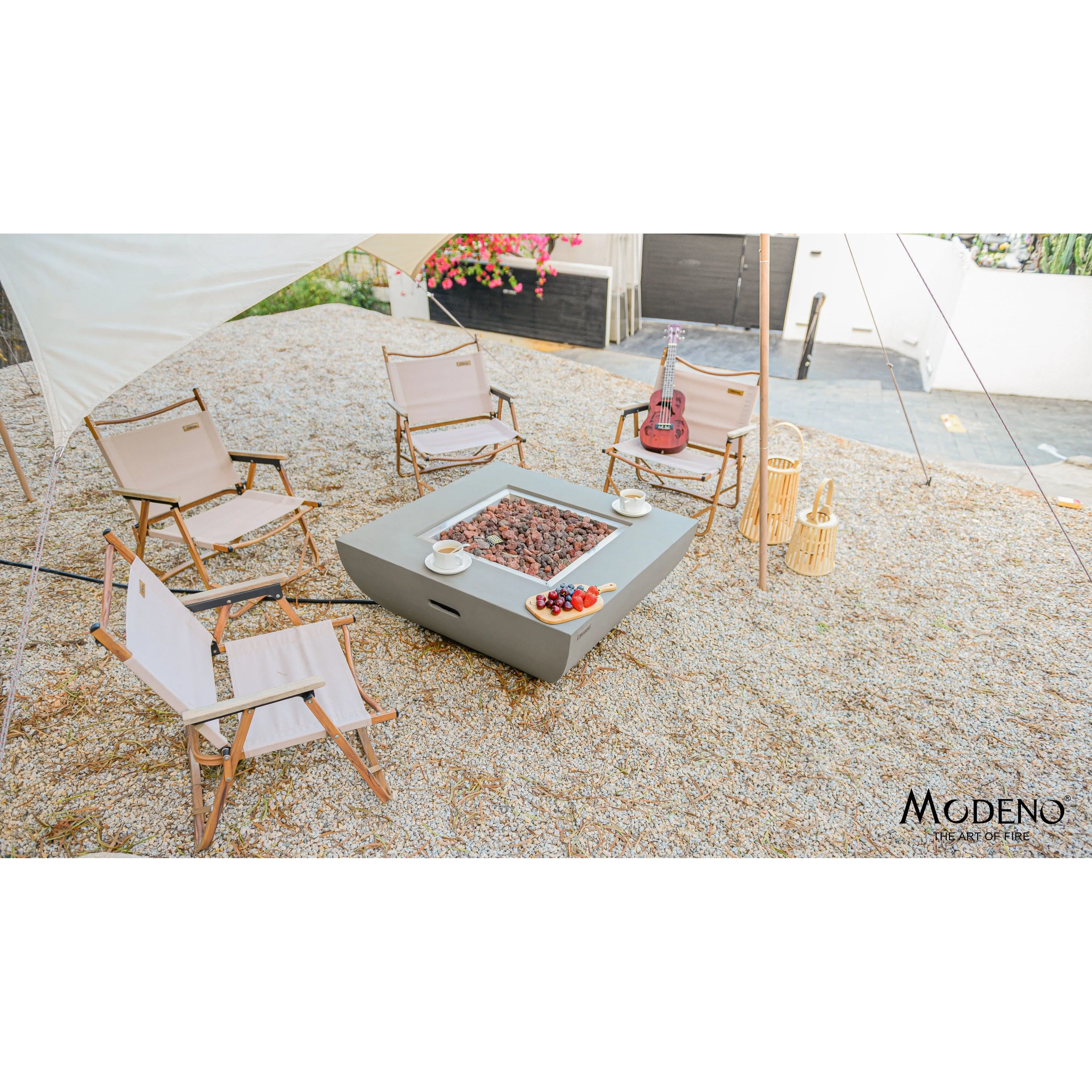 Modeno Westport 50.000 BTU Light Grey Concrete Propane Fire Table with Lava Rocks & Cover - 34 x 34 x 14