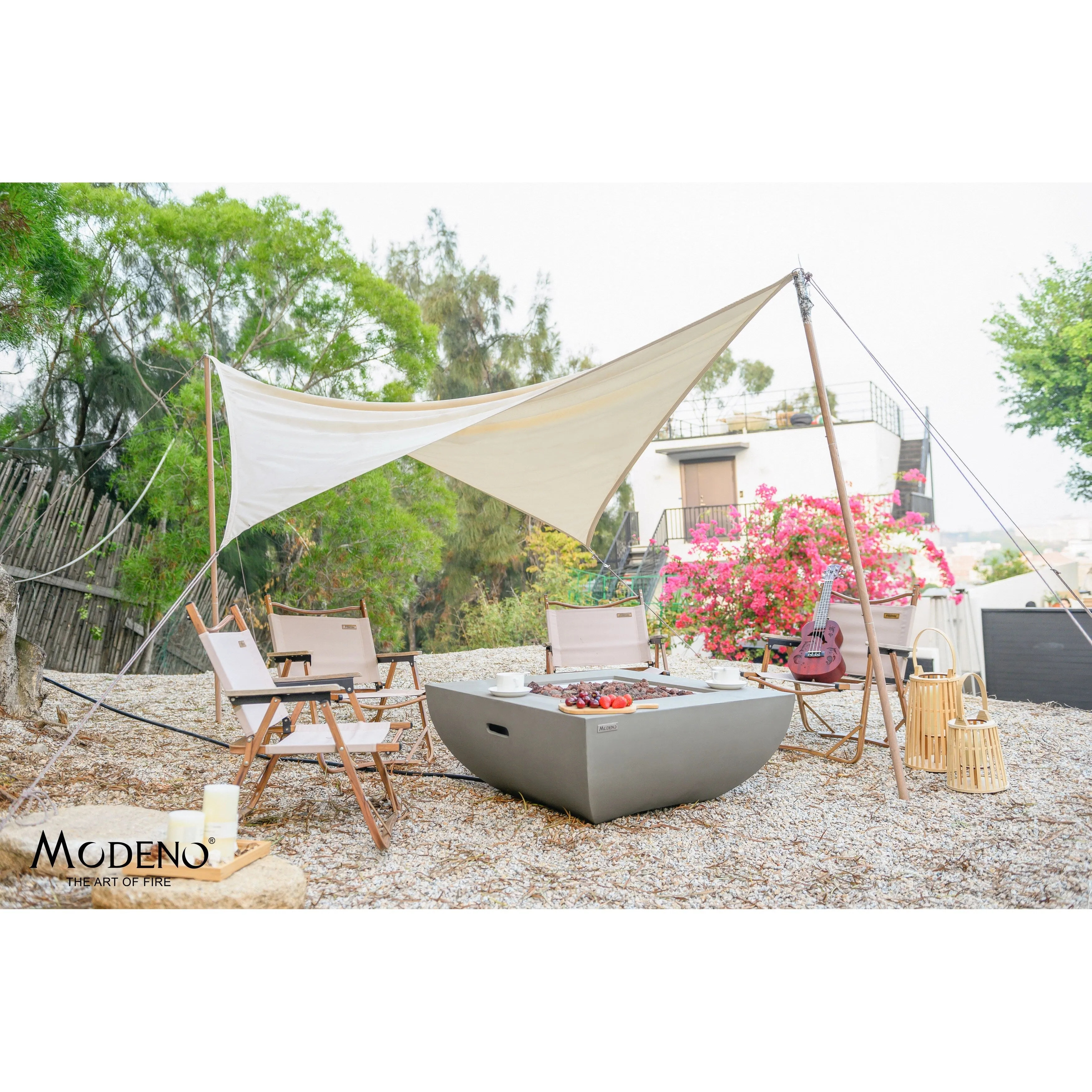 Modeno Westport 50.000 BTU Light Grey Concrete Propane Fire Table with Lava Rocks & Cover - 34 x 34 x 14