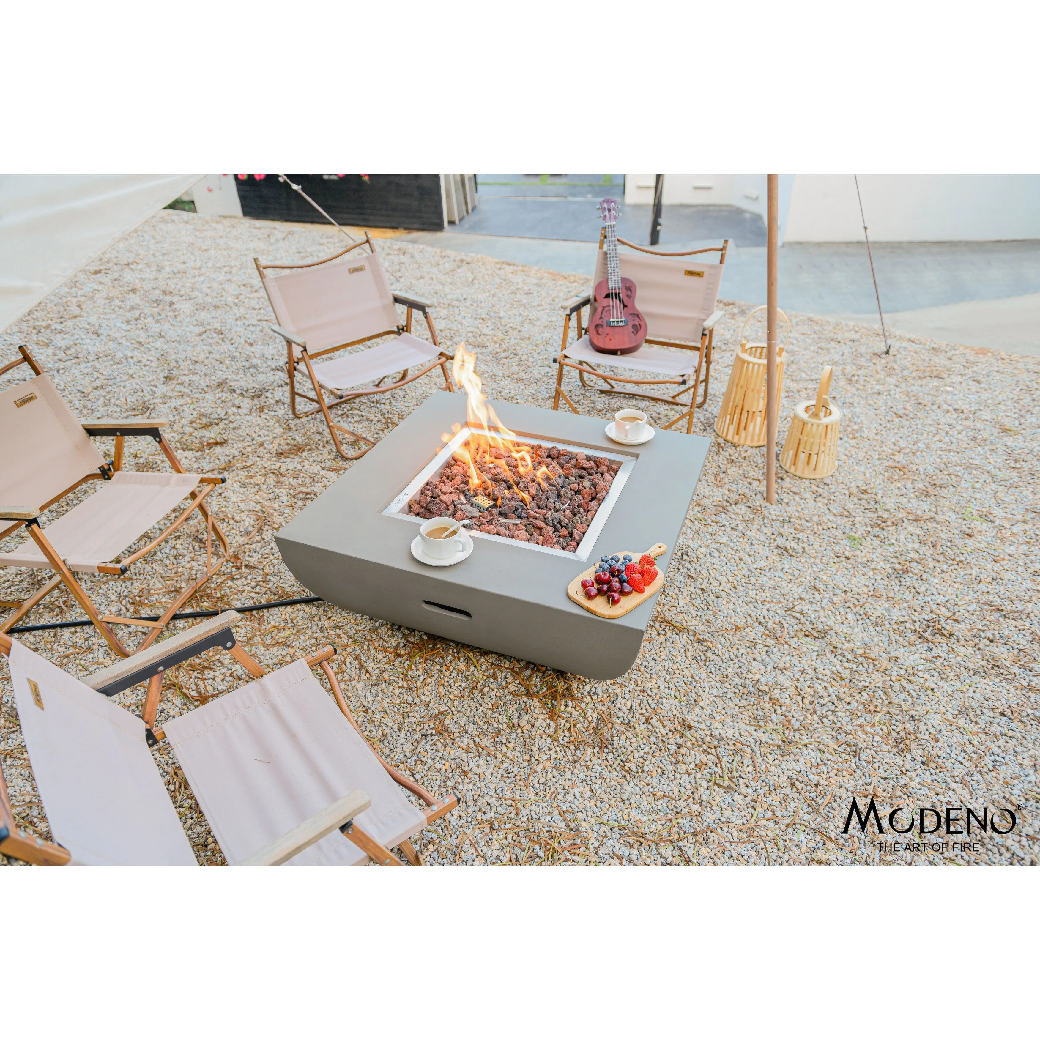 Modeno Westport 50.000 BTU Light Grey Concrete Propane Fire Table with Lava Rocks & Cover - 34 x 34 x 14