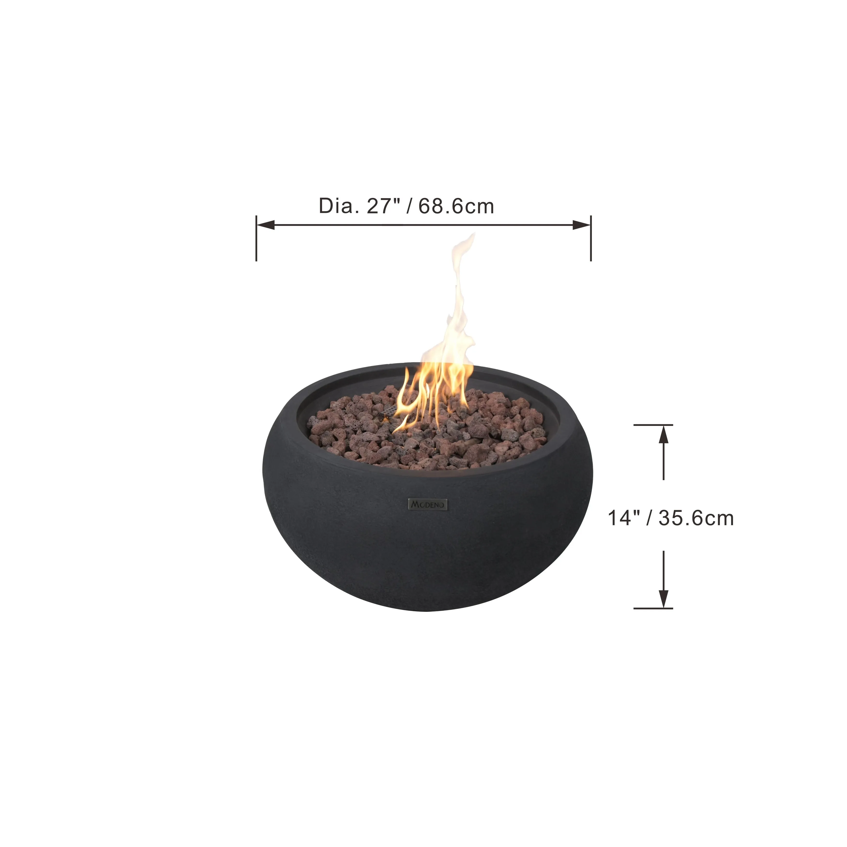 Modeno York 40.000 BTU Black Concrete Propane Fire Table with Lava Rocks & Cover - 26.6 X 26.6 X 14.2
