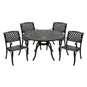Modern Ornate Outdoor Mesh Aluminum 48-in Round Patio Dining Set with Four Chairs - N/A