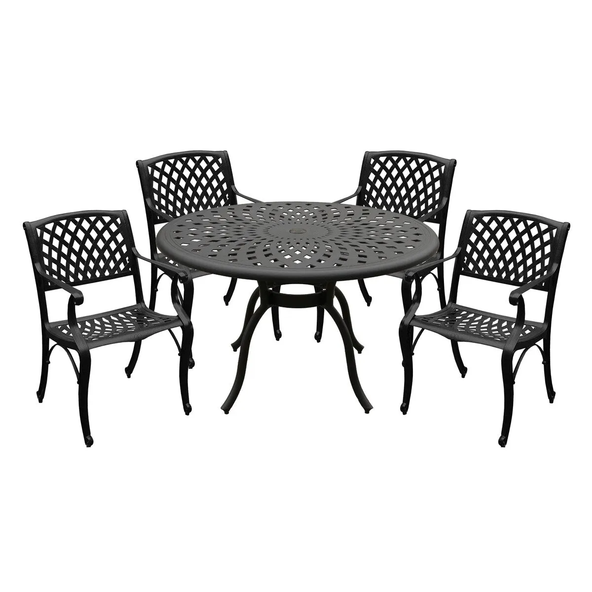 Modern Ornate Outdoor Mesh Aluminum 48-in Round Patio Dining Set with Four Chairs - N/A