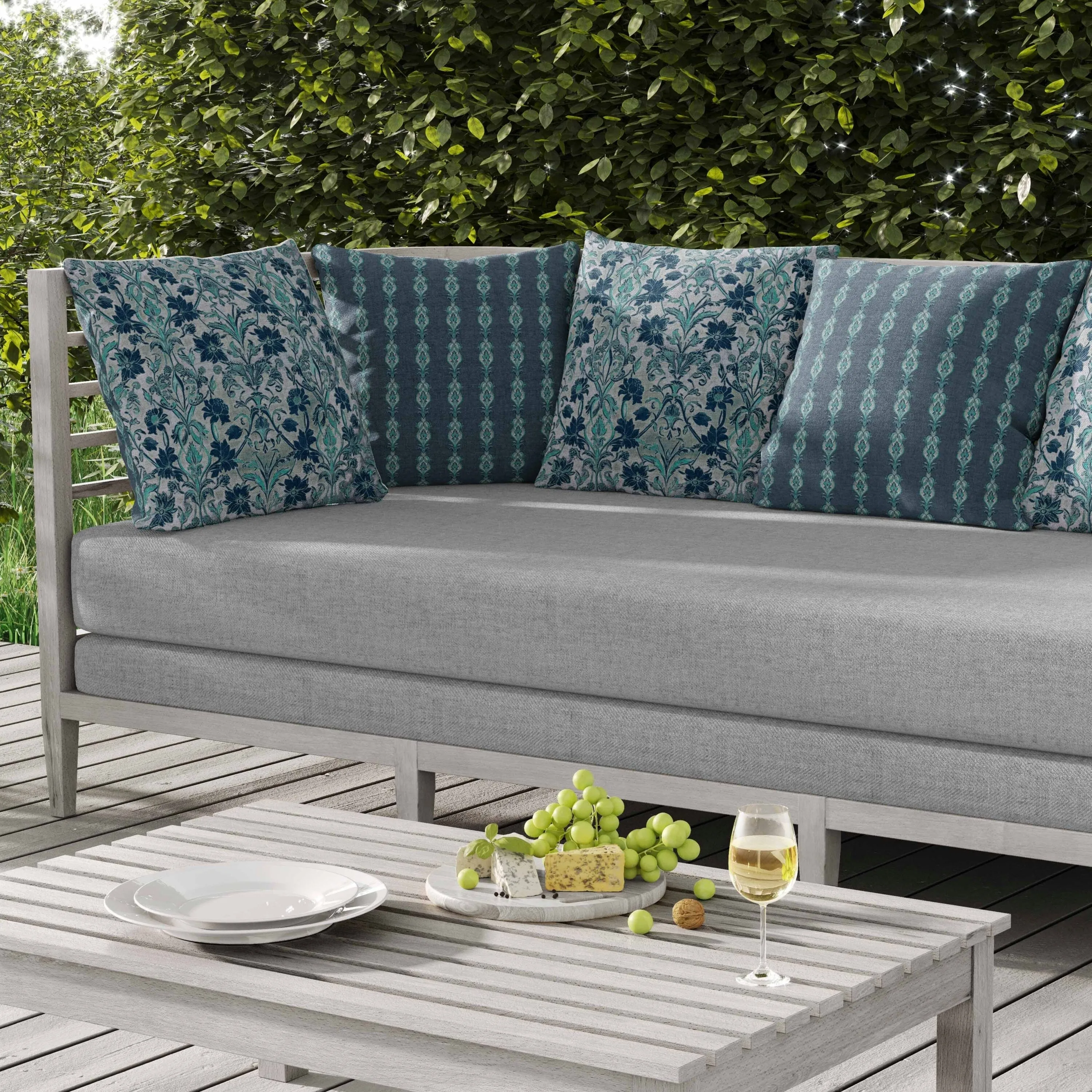 Oceanic Bloom Indoor/Outdoor Reversible Throw Pillow Blue and Teal