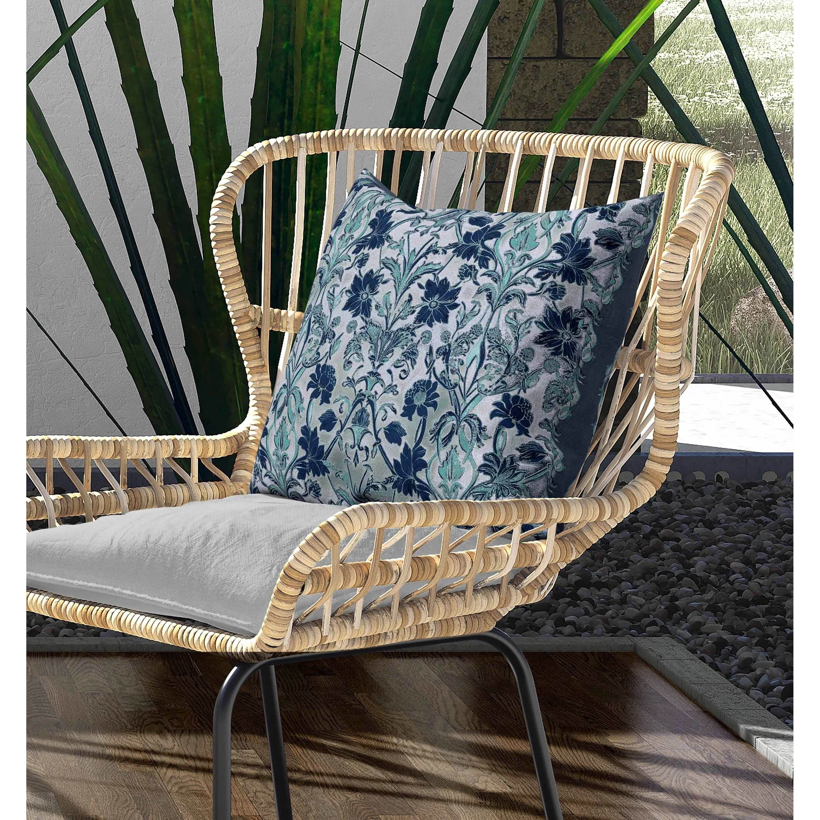 Oceanic Bloom Indoor/Outdoor Reversible Throw Pillow Blue and Teal