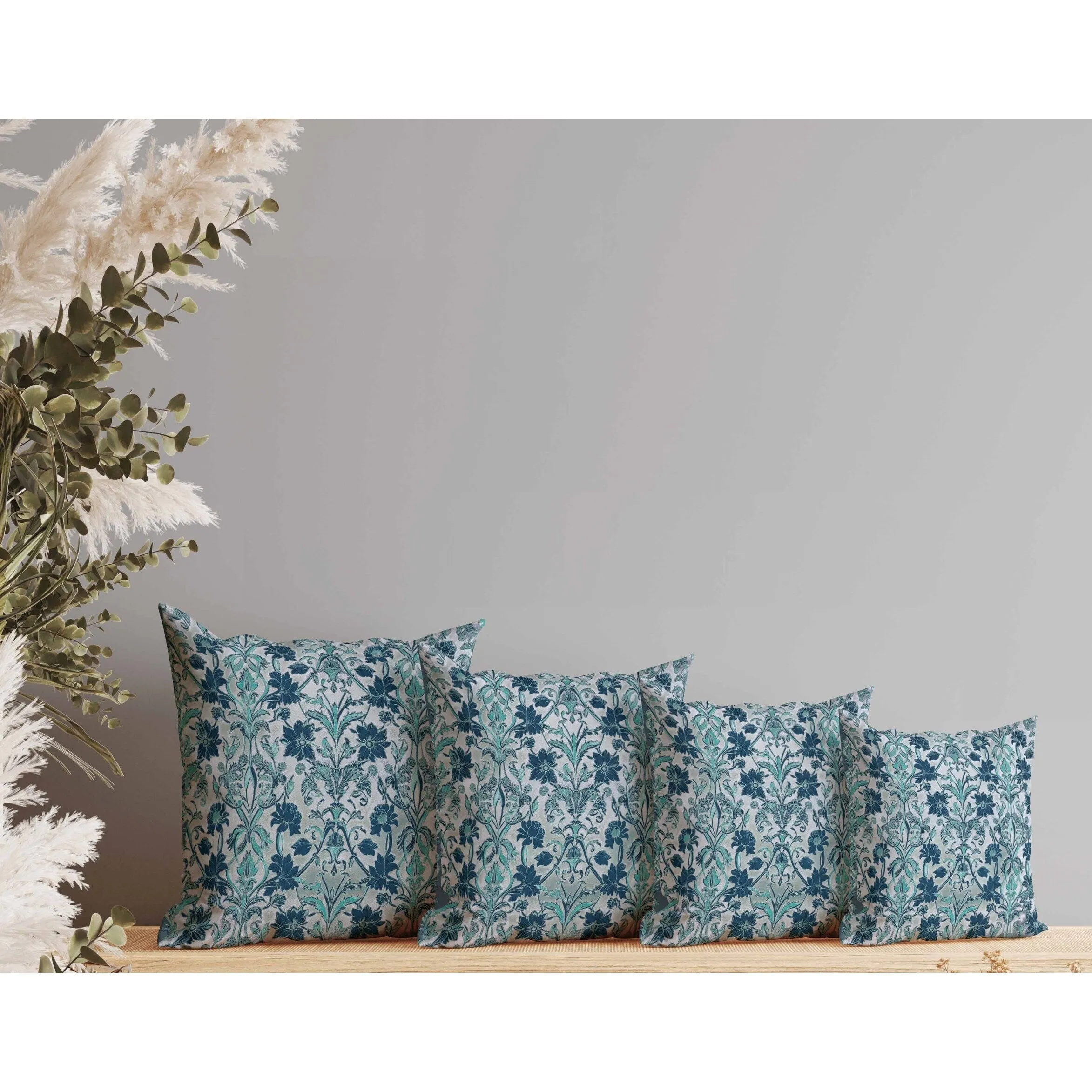 Oceanic Bloom Indoor/Outdoor Reversible Throw Pillow Blue and Teal