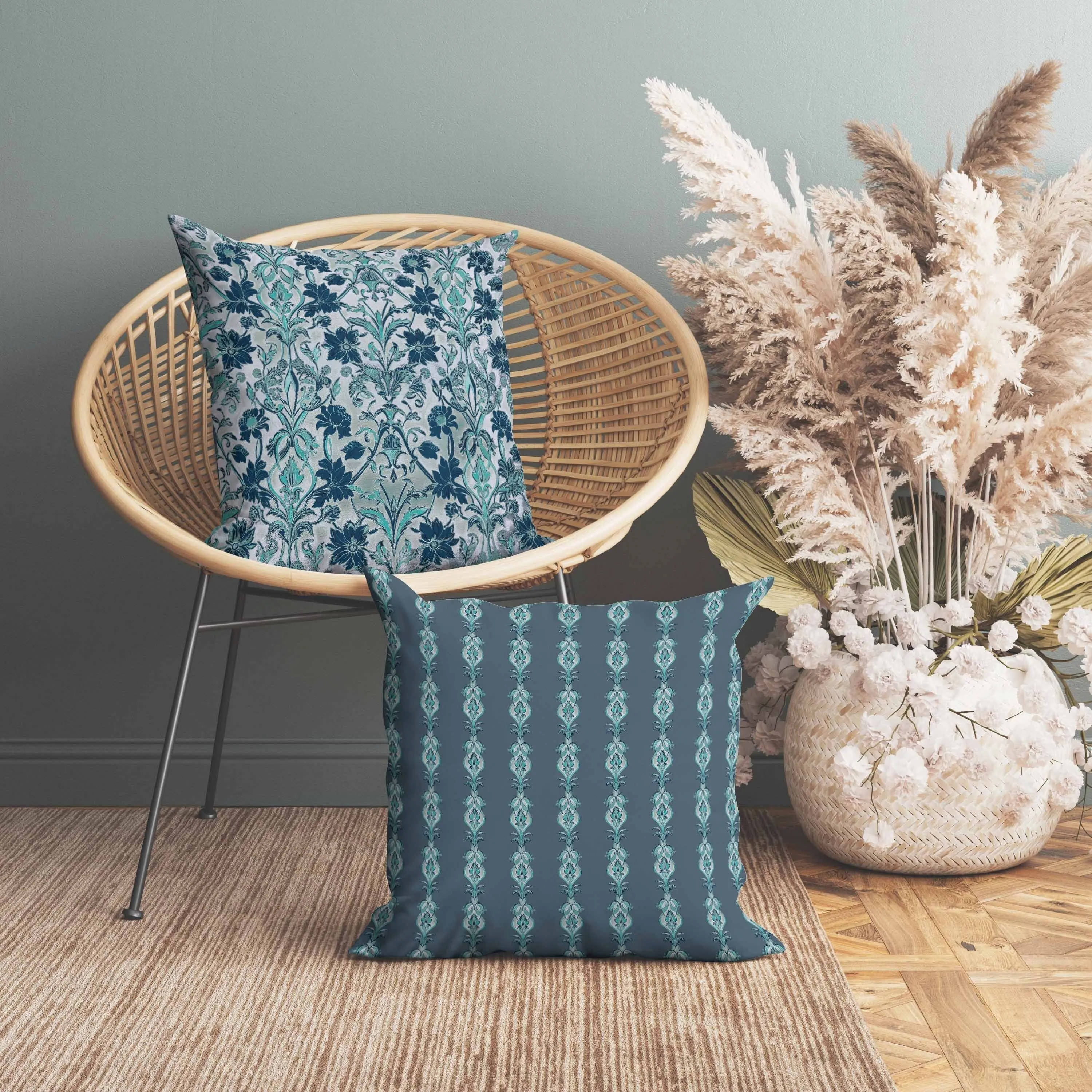 Oceanic Bloom Indoor/Outdoor Reversible Throw Pillow Blue and Teal