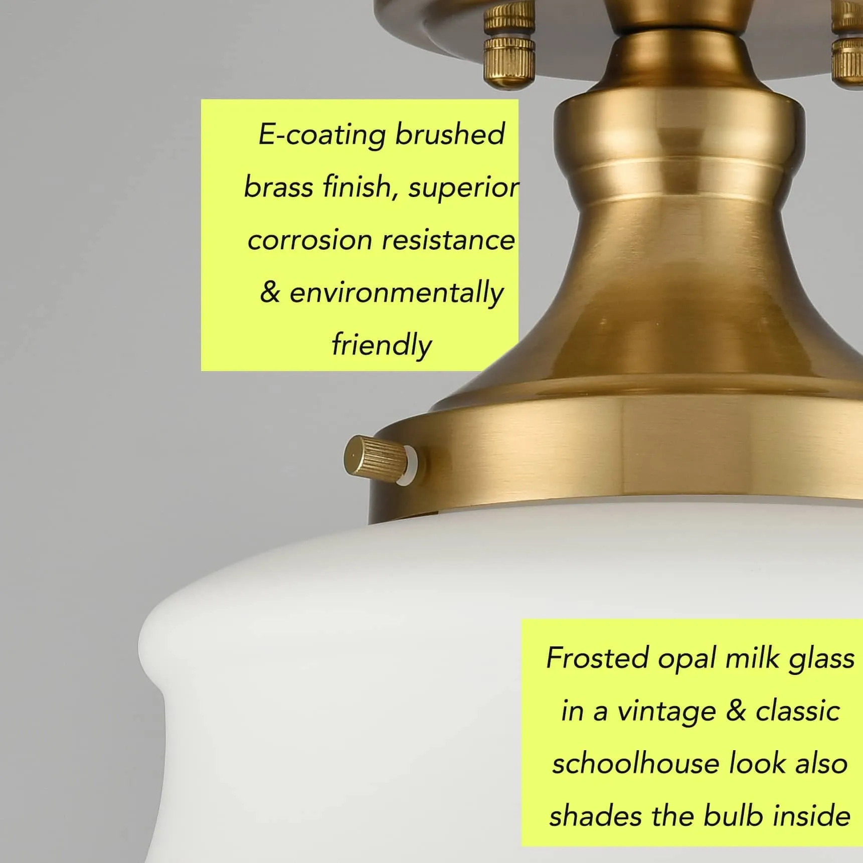 Orvieto Modern Brass Semi Flush Mount Ceiling Light Schoolhouse Fixture 1-Light