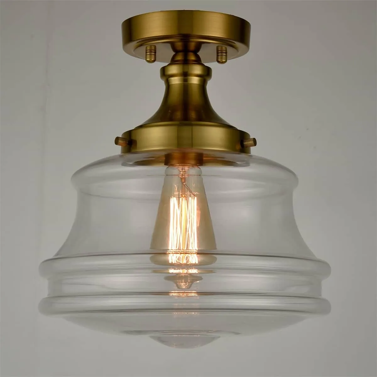 Orvieto Modern Brass Semi Flush Mount Ceiling Light Schoolhouse Fixture 1-Light
