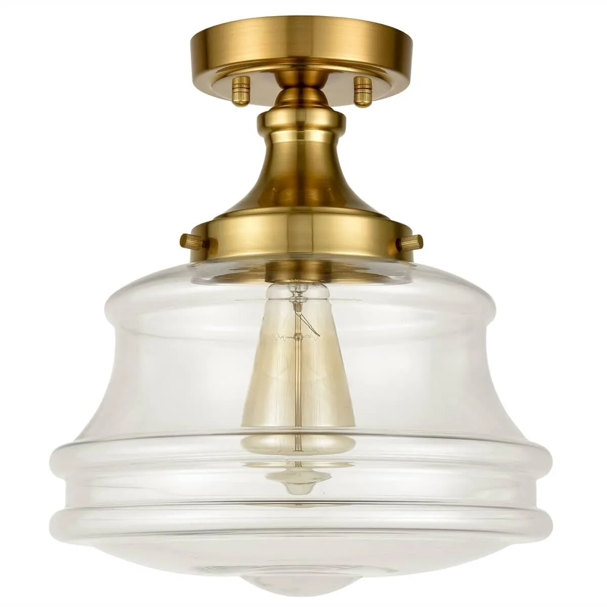 Orvieto Modern Brass Semi Flush Mount Ceiling Light Schoolhouse Fixture 1-Light