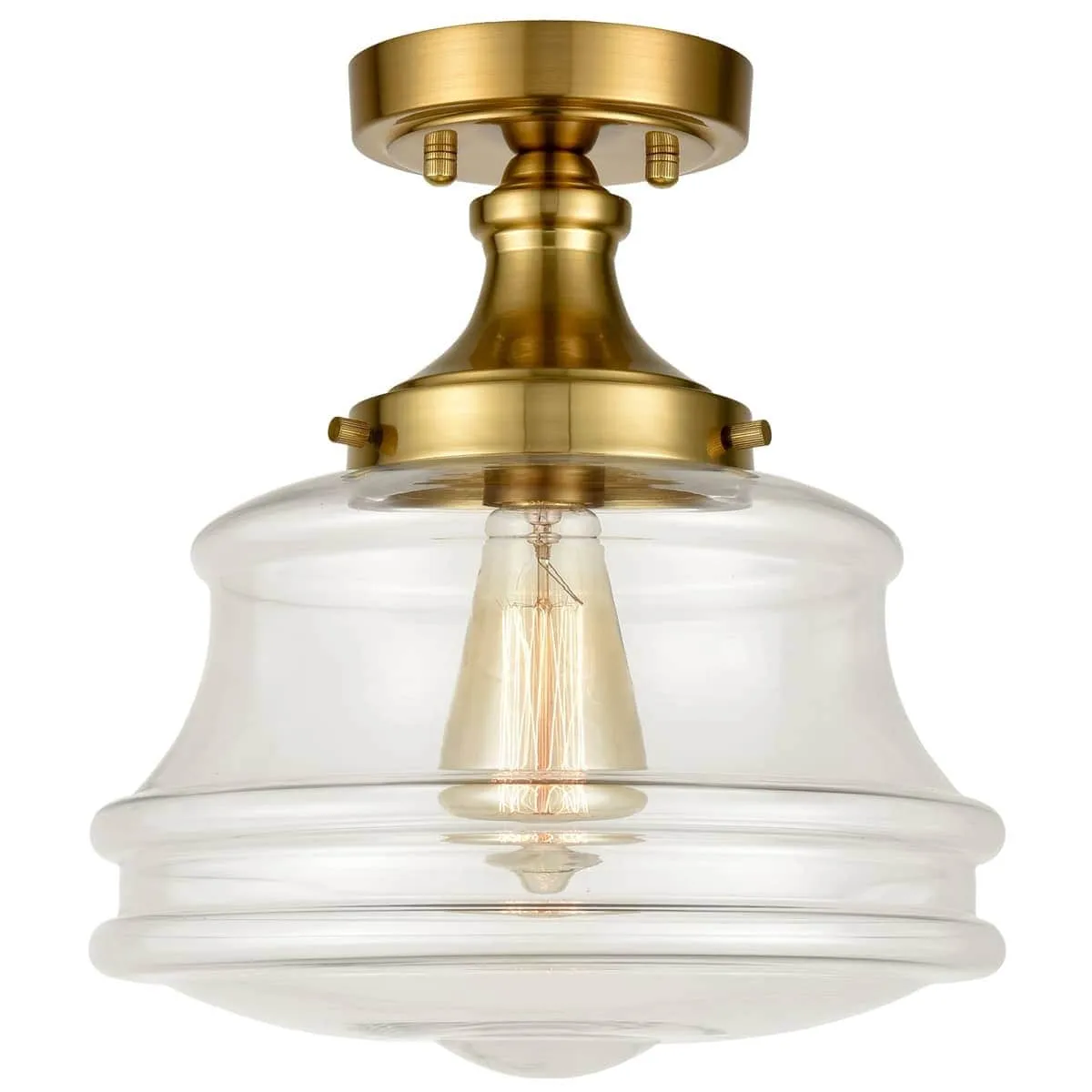 Orvieto Modern Brass Semi Flush Mount Ceiling Light Schoolhouse Fixture 1-Light